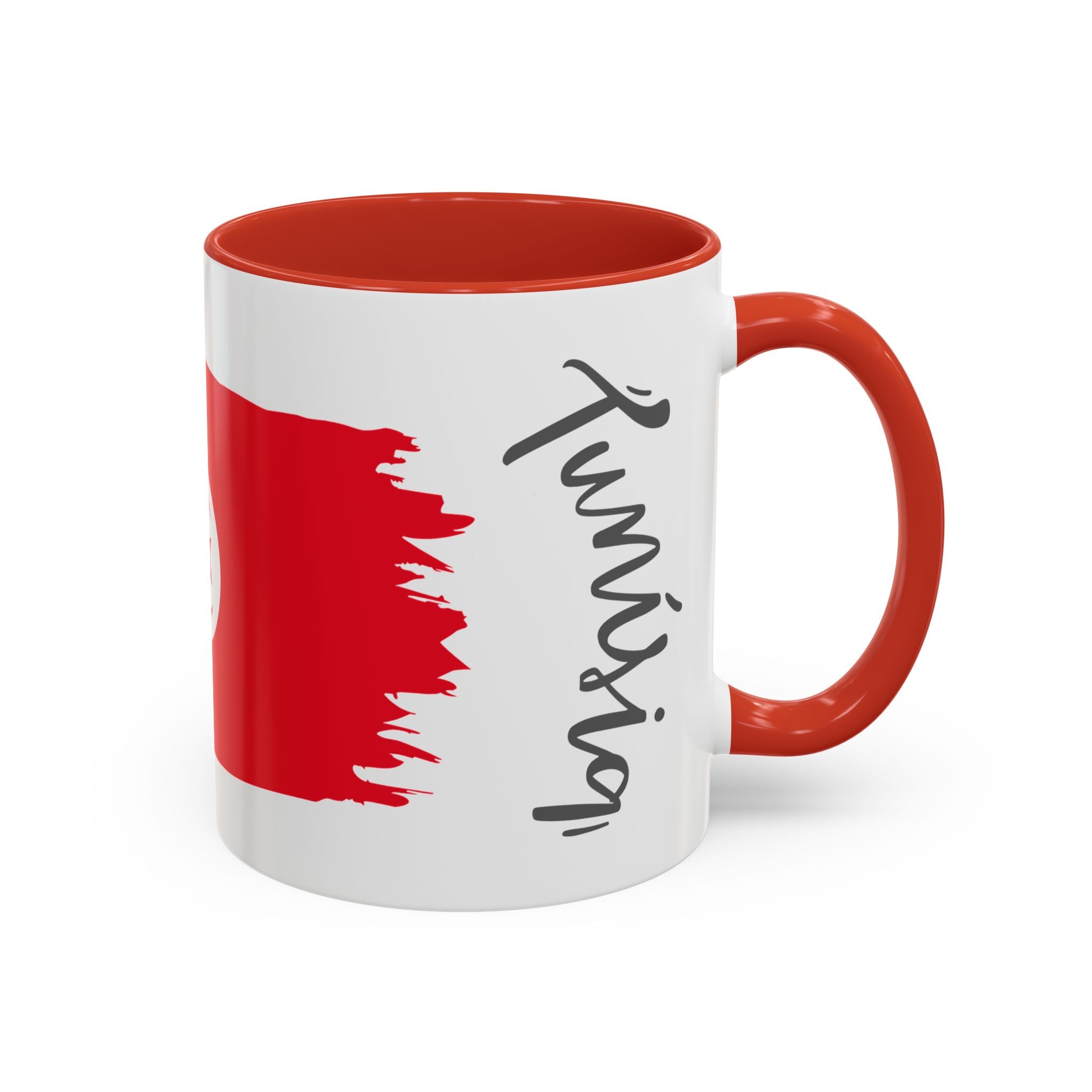 Tunisia Flag Accent Coffee Mug – Red Brushstroke Design (11/15oz)