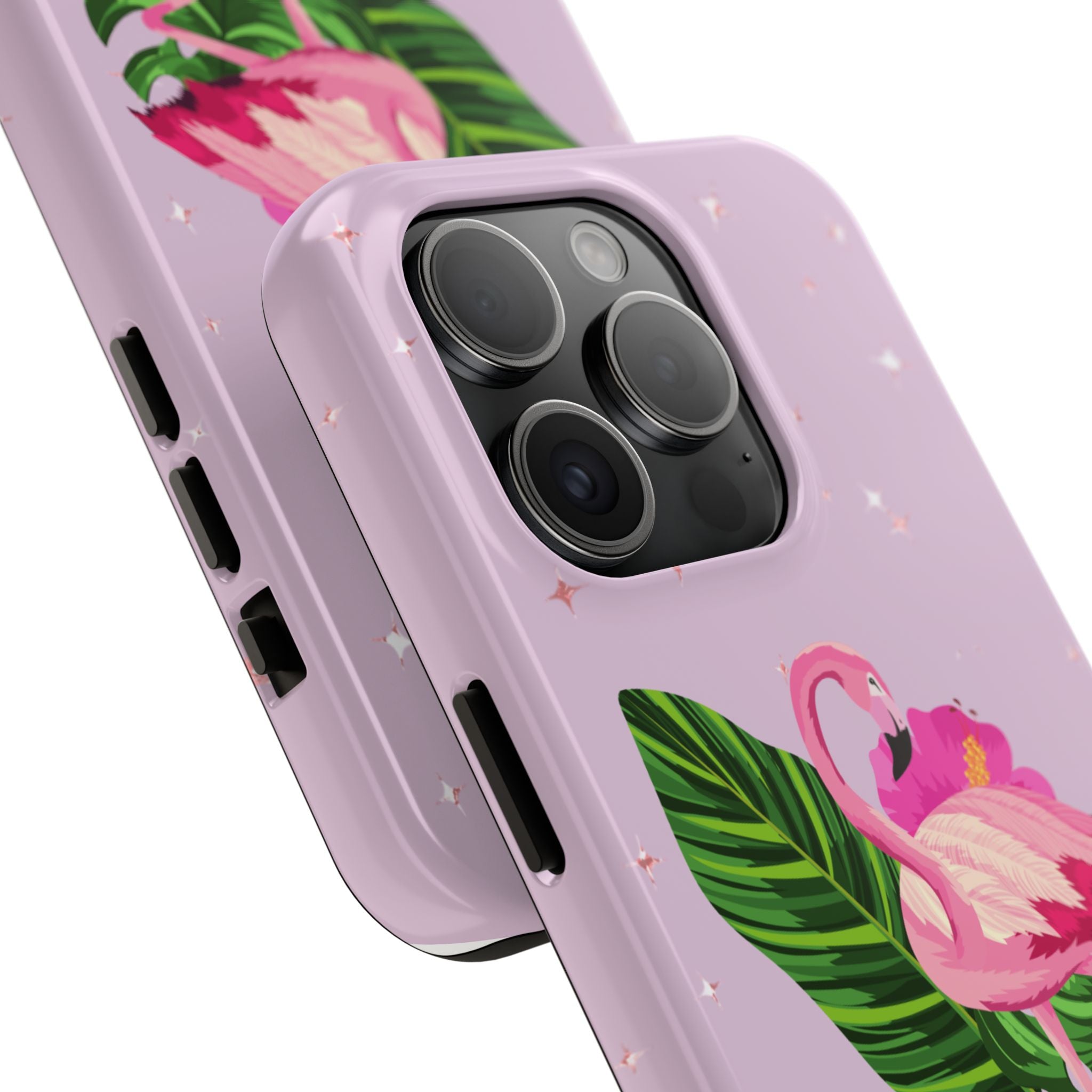 Flamingo Tropical Tough Phone Case — Pink Hibiscus & Palm Leaves