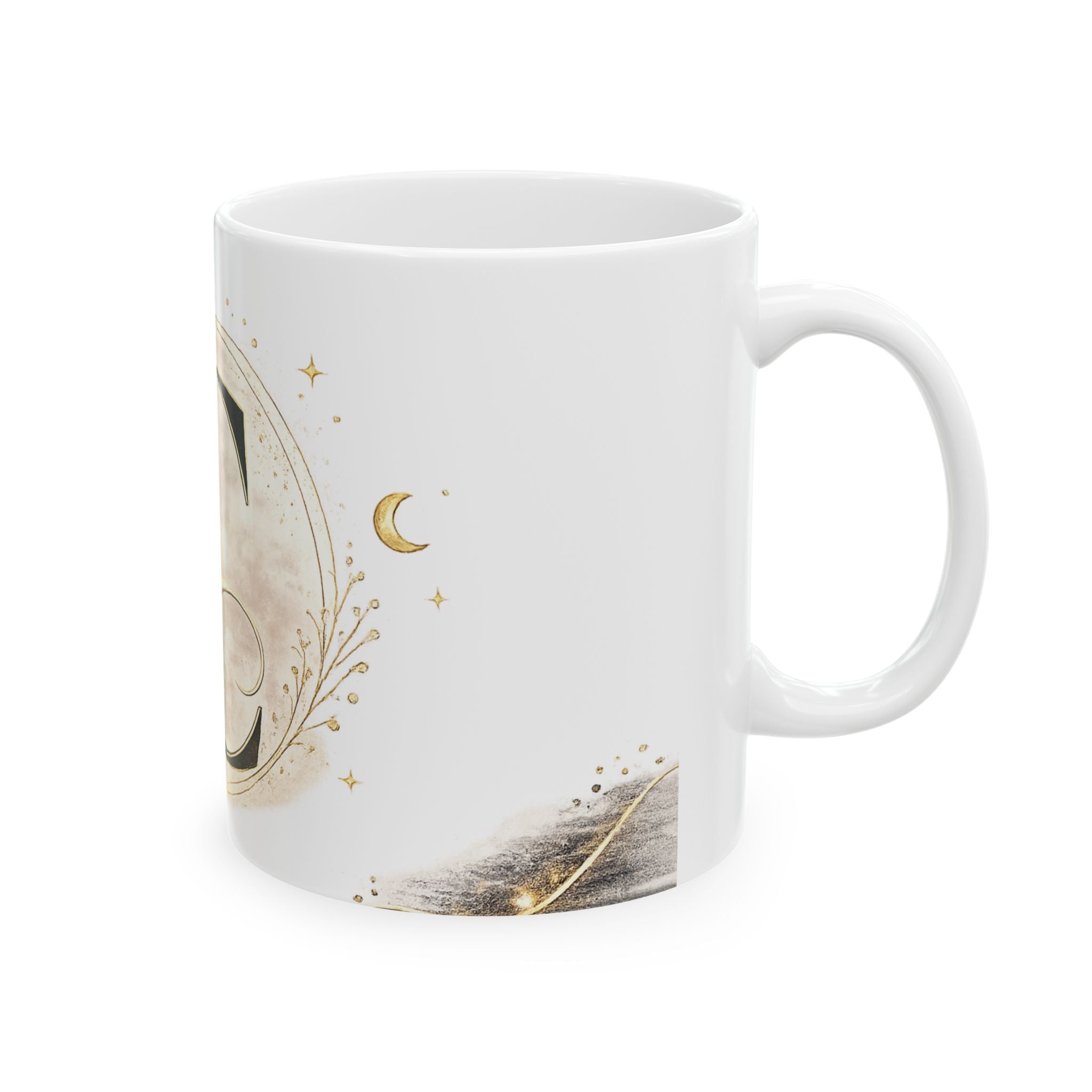 Monogram C Gold Floral Ceramic Mug — Personalized Initial "C" Coffee Cup