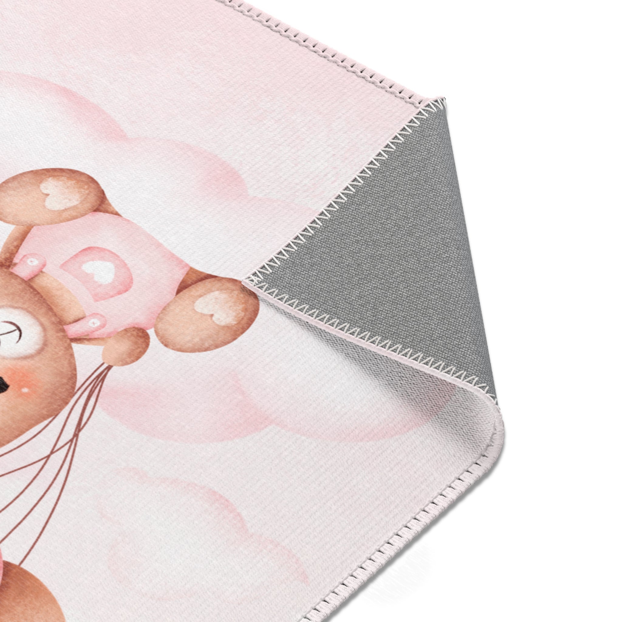 Baby Bear Balloon Pink Nursery Area Rug — Cute Plush Teddy on Clouds