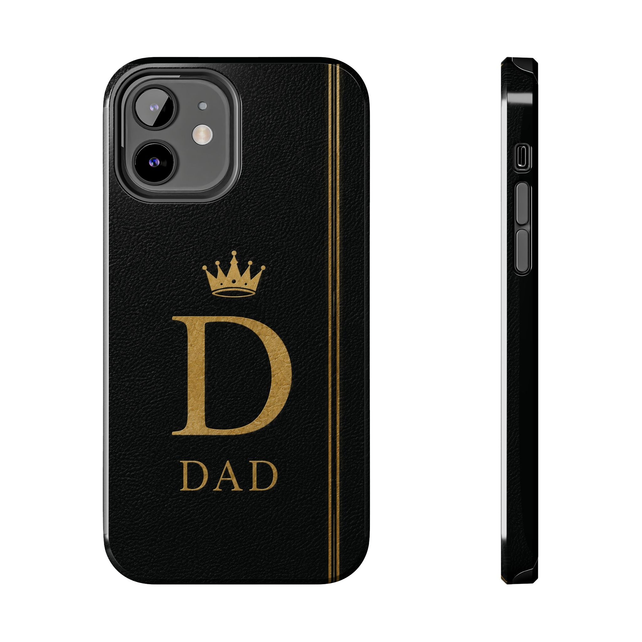 Dad Monogram Tough Phone Case — Black Gold Crown Initial