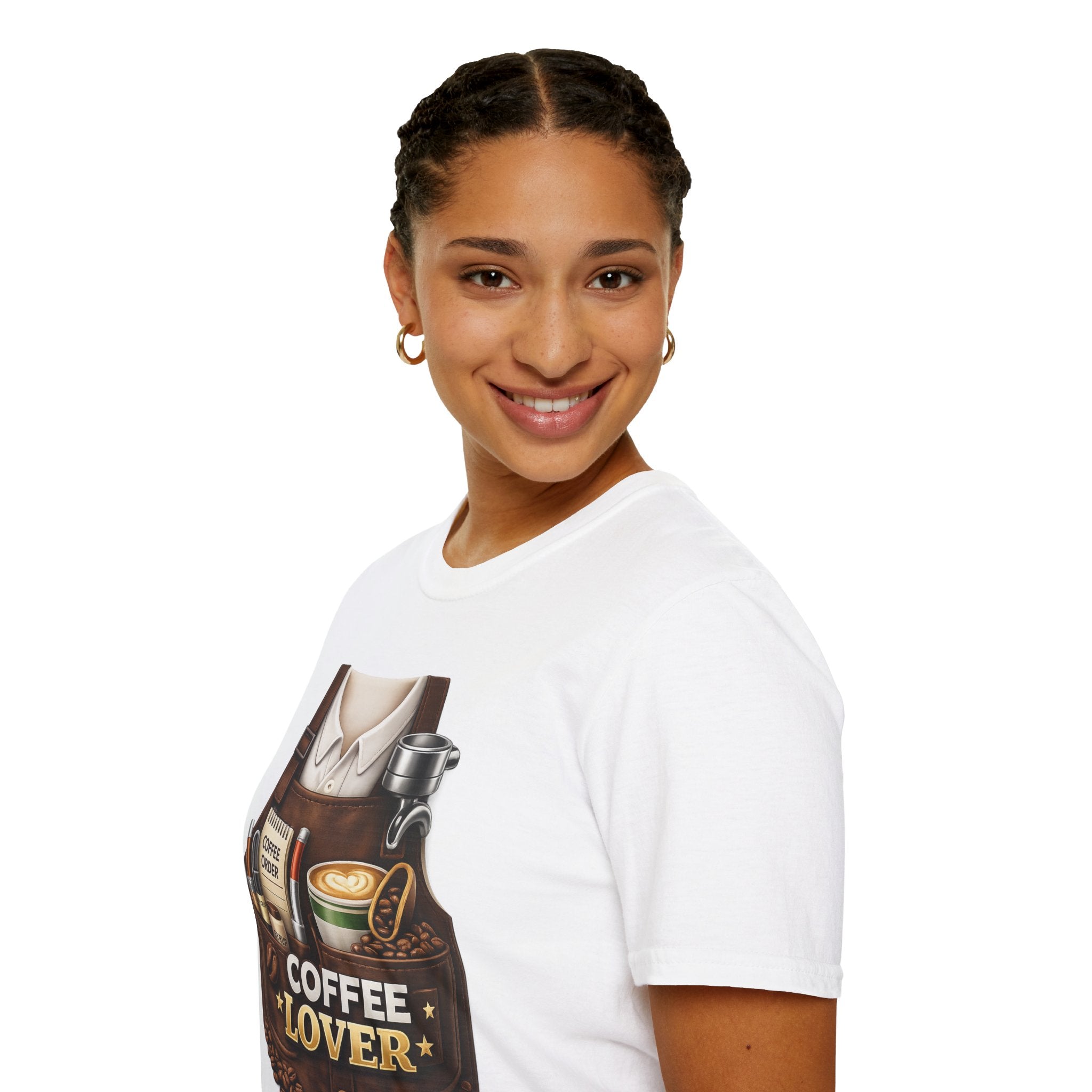Coffee Lover T-Shirt — Barista Apron Graphic Tee (Coffee Beans, Espresso Art)