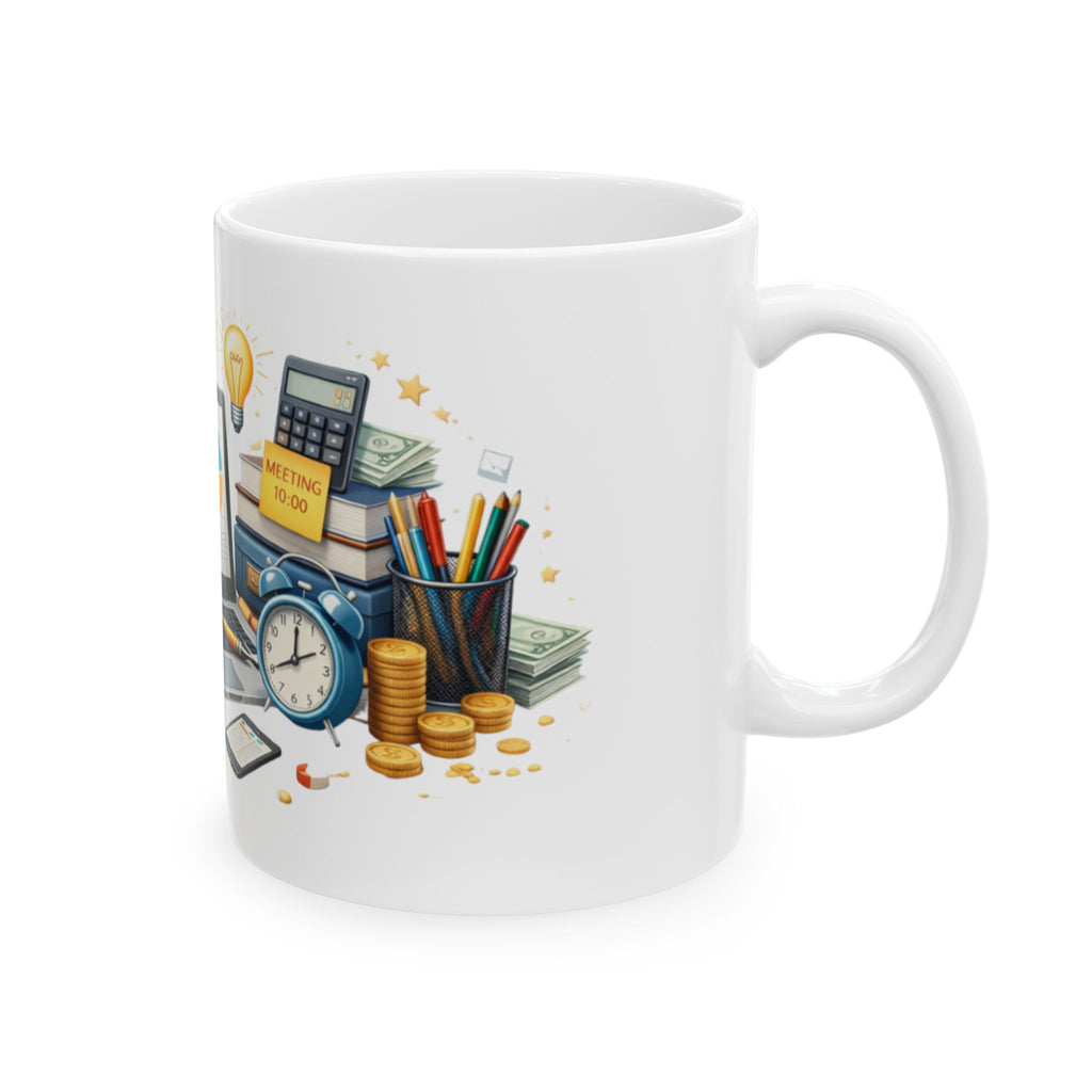 Office Productivity Ceramic Mug — Work Desk Illustration Coffee Cup (11oz/15oz)