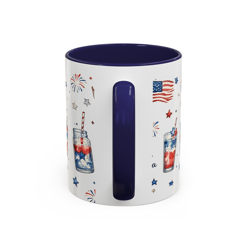4th of July Accent Coffee Mug — Patriotic Fireworks & God Bless America Design (11oz)