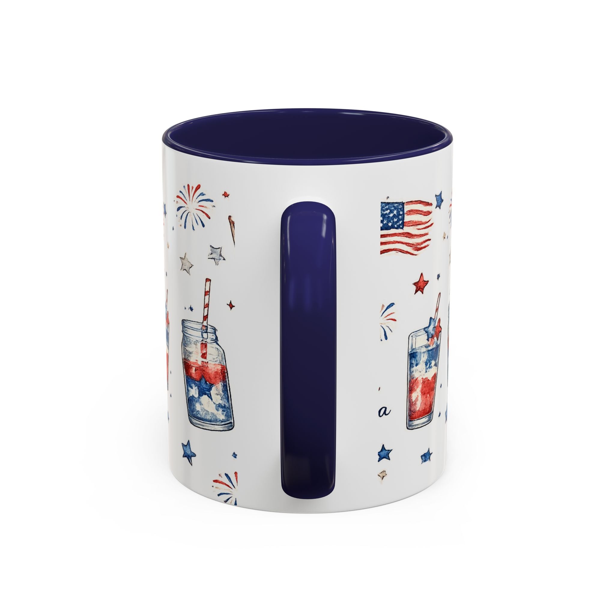 4th of July Accent Coffee Mug — Patriotic Fireworks & God Bless America Design (11oz)
