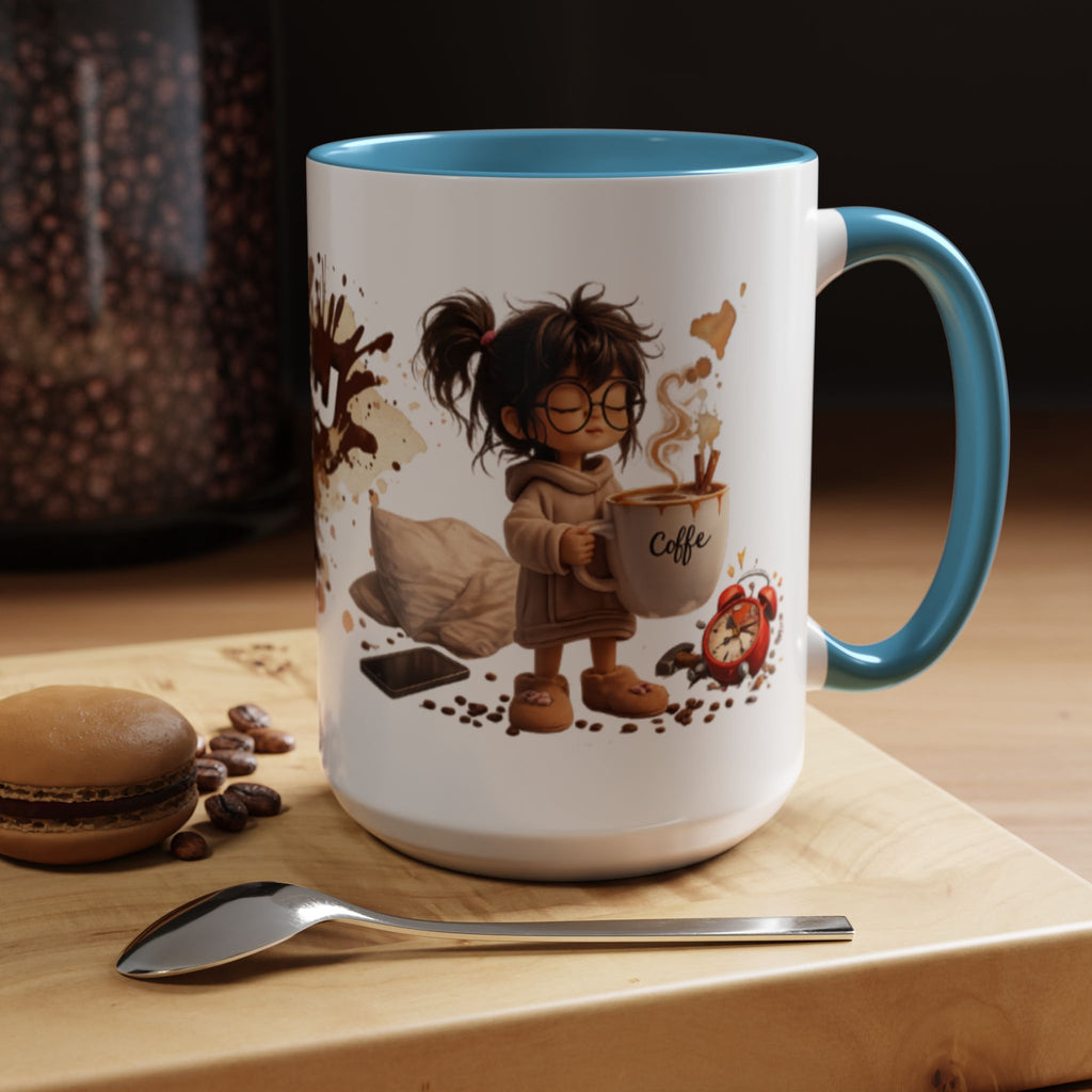 Cute Coffee Girl Accent Mug — Arabic Script Coffee Design (11/15oz)