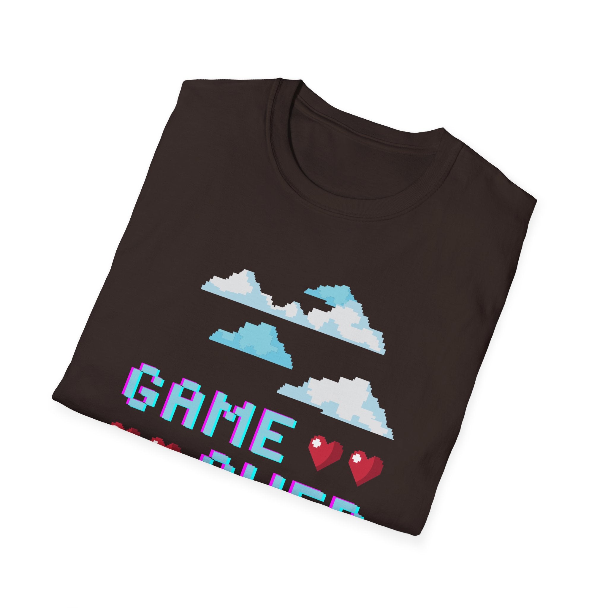 Game Over Pixel Clouds T-Shirt — Retro Gamer Tee with Hearts