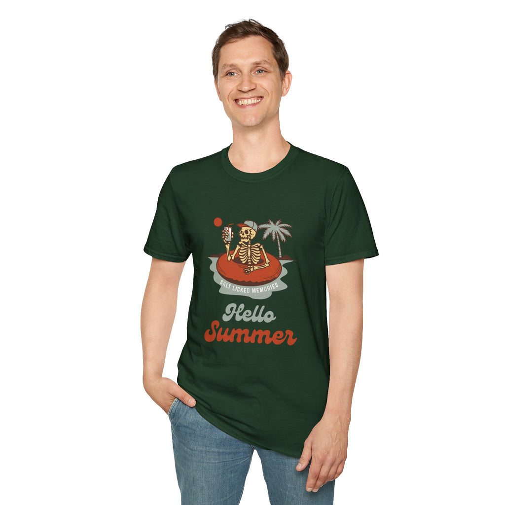 Hello Summer Skeleton T-Shirt — Retro Beach Vacation Tee