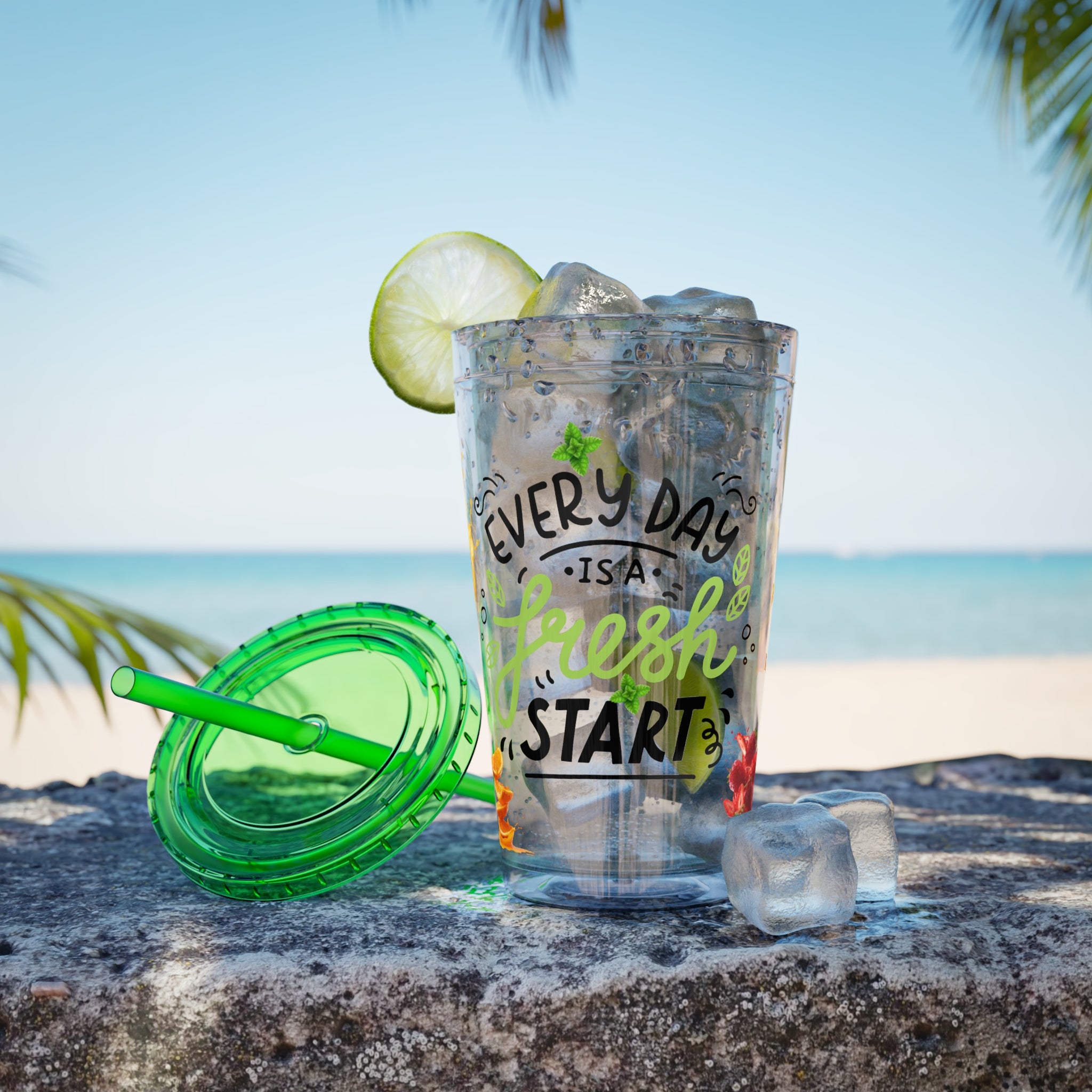 Every Day Is a Fresh Start Pineapple Tumbler — 16oz Clear Travel Cup with Straw