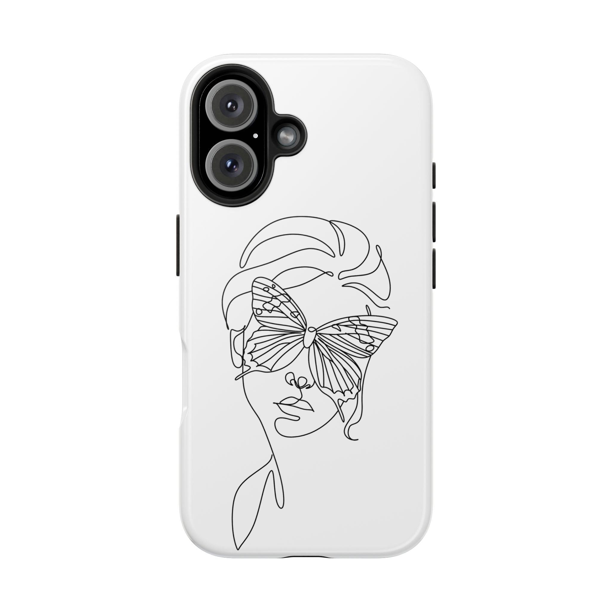 Butterfly Line Art Tough Phone Case — Minimalist Woman Face Design