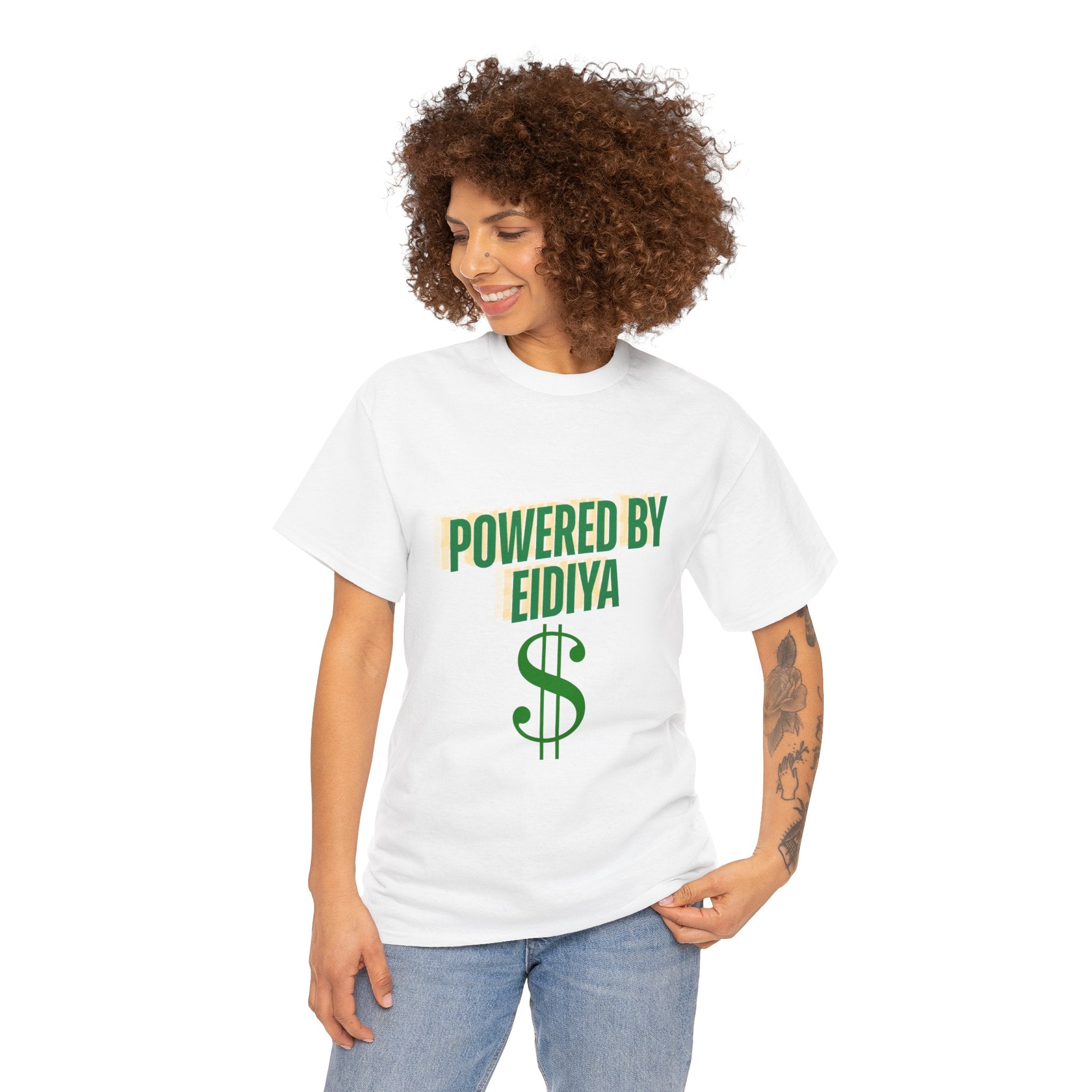 T-Shirt — "Powered by Eidiya" Green Dollar Sign Tee