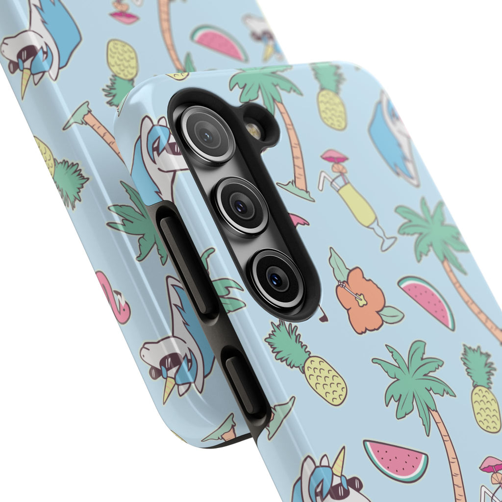 Tropical Summer Tough Phone Case — Pineapple, Flamingo & Palm Pattern