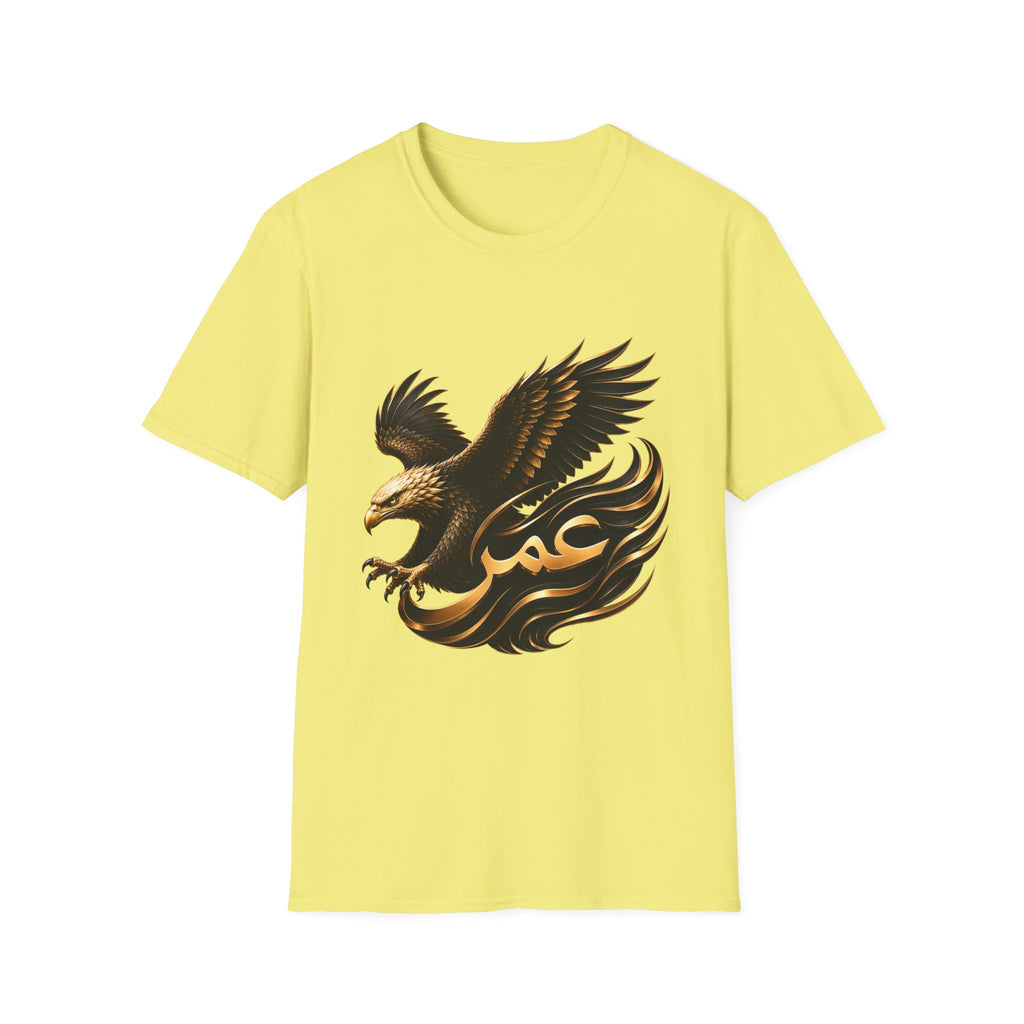Eagle Arabic Omar Name Tee — Stylized Golden Eagle with 'عمر' Graphic