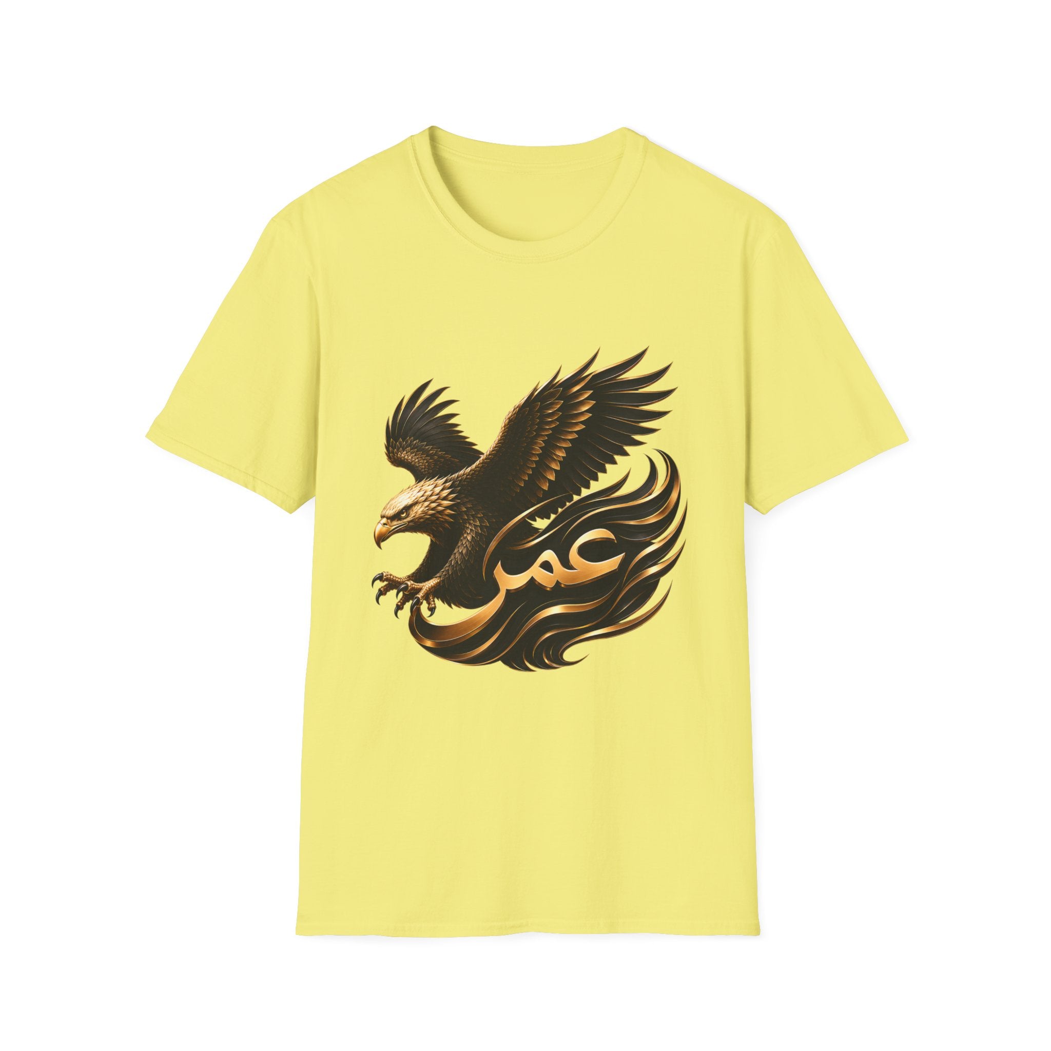 Eagle Arabic Omar Name Tee — Stylized Golden Eagle with 'عمر' Graphic