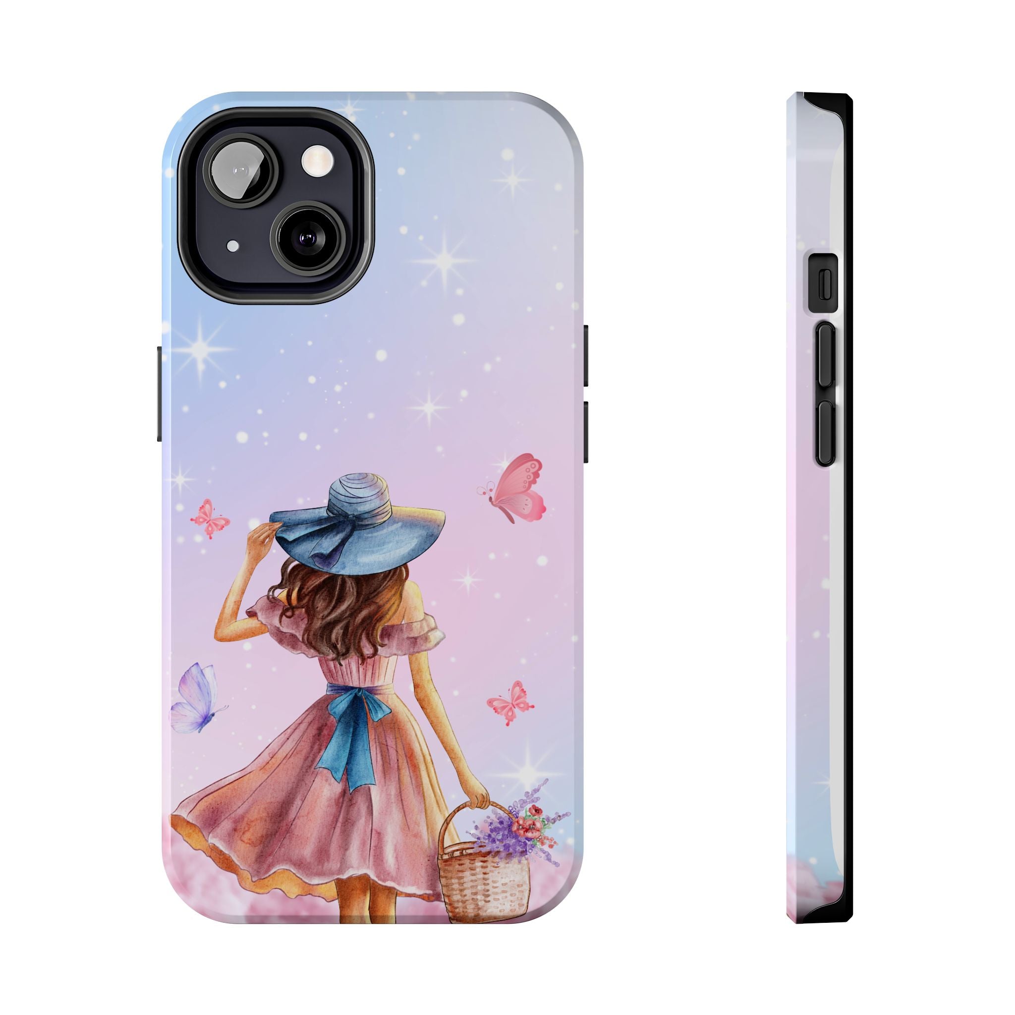 Pastel Girl with Hat Phone Case — Floral Basket Butterfly Tough Phone Case