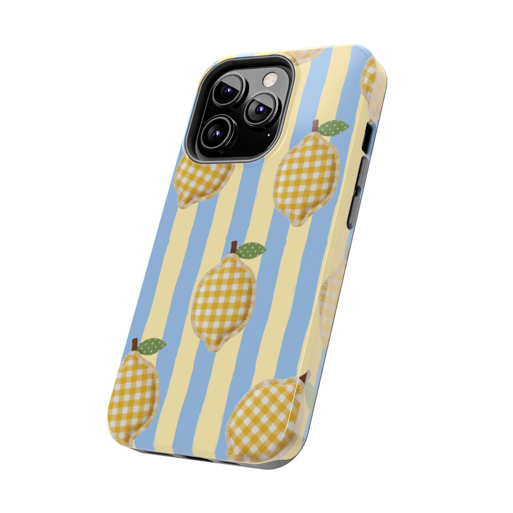 Tough Phone Case — Blue & Yellow Gingham Lemon Design