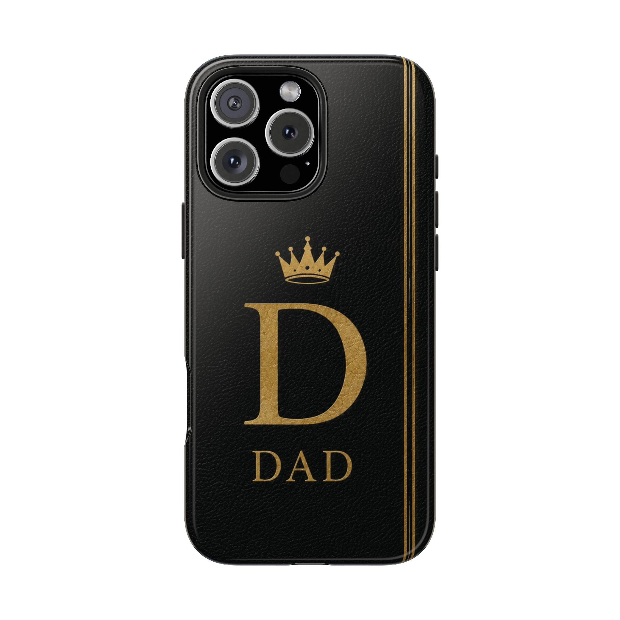 Dad Monogram Tough Phone Case — Black Gold Crown Initial