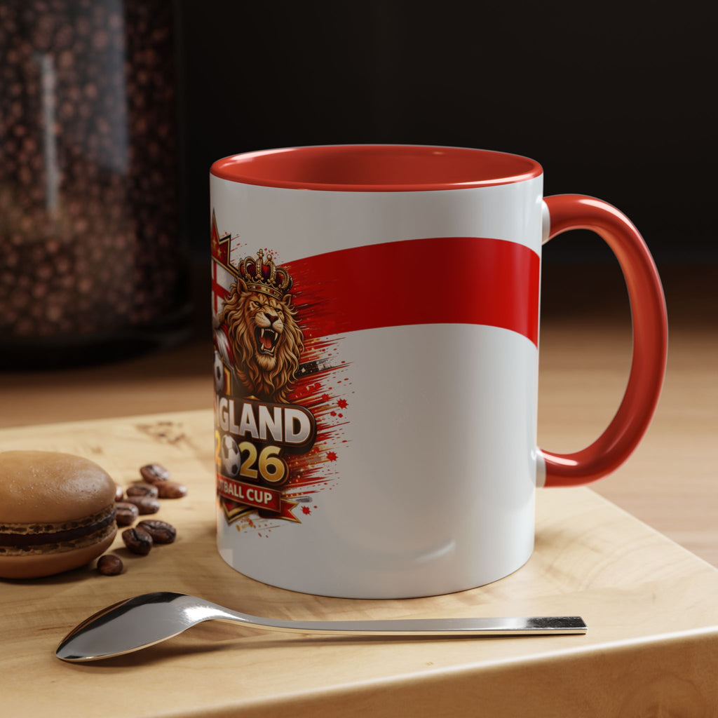 England 2026 Football Cup Accent Mug — Lion & St. George Soccer Coffee Cup (11/15oz)