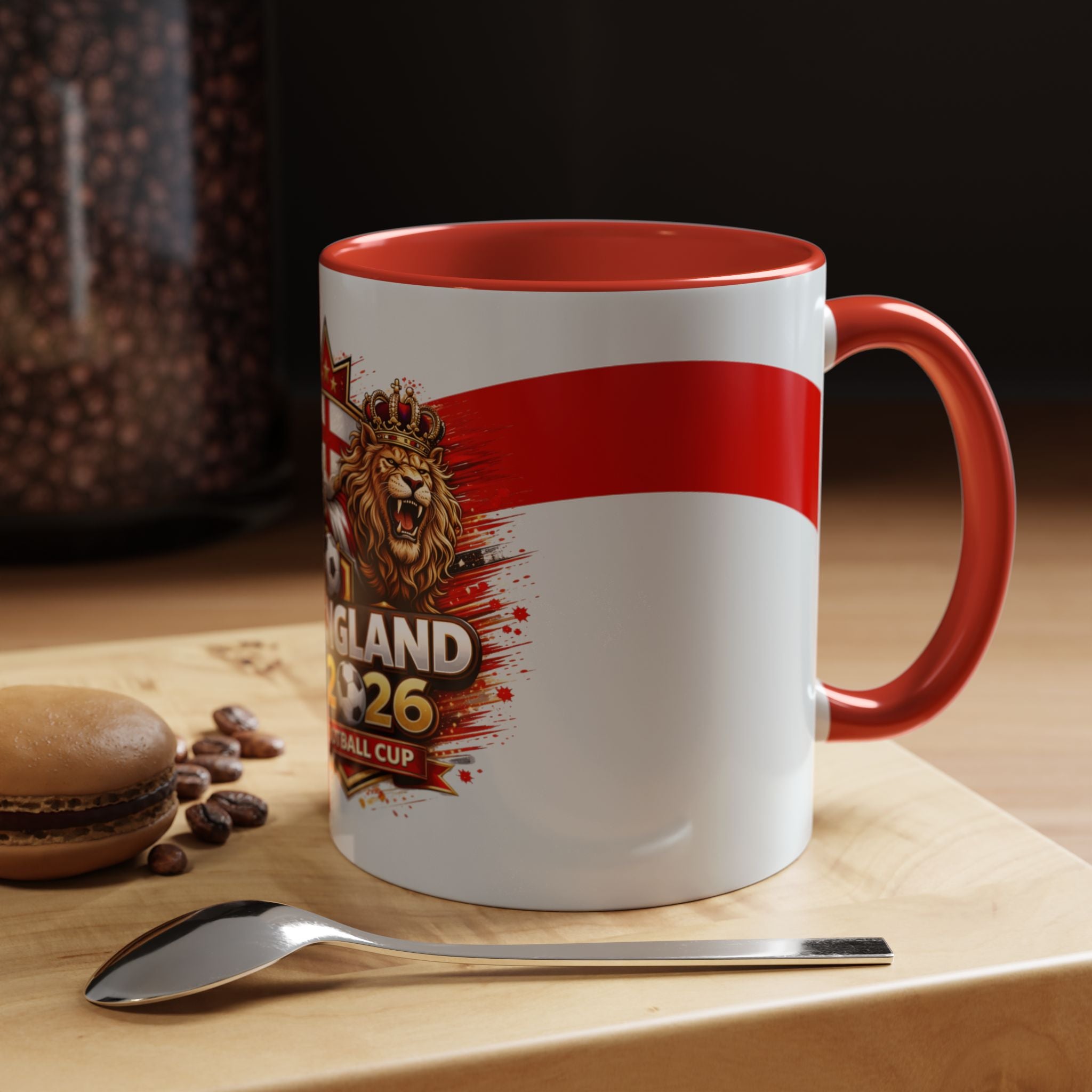 England 2026 Football Cup Accent Mug — Lion & St. George Soccer Coffee Cup (11/15oz)