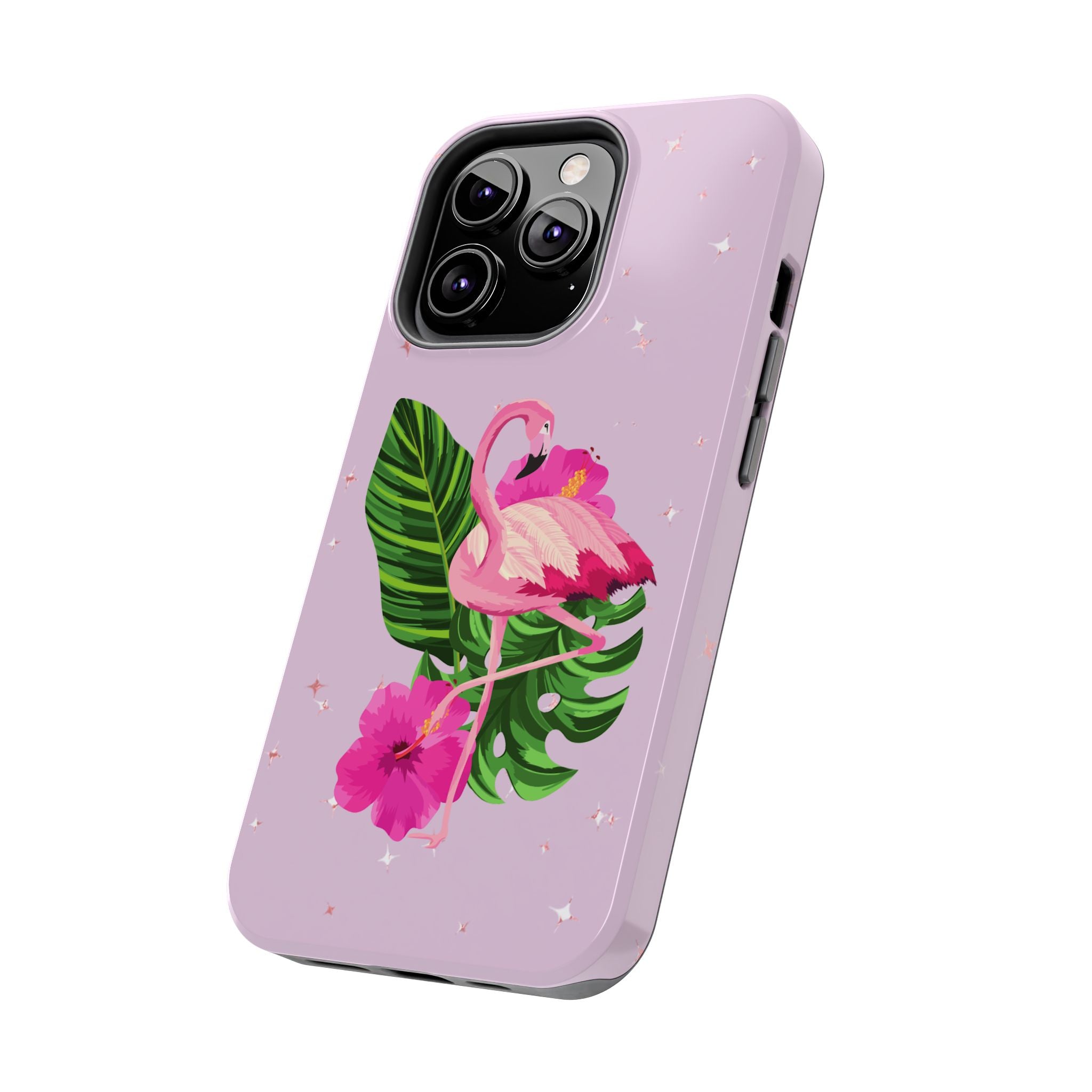 Flamingo Tropical Tough Phone Case — Pink Hibiscus & Palm Leaves