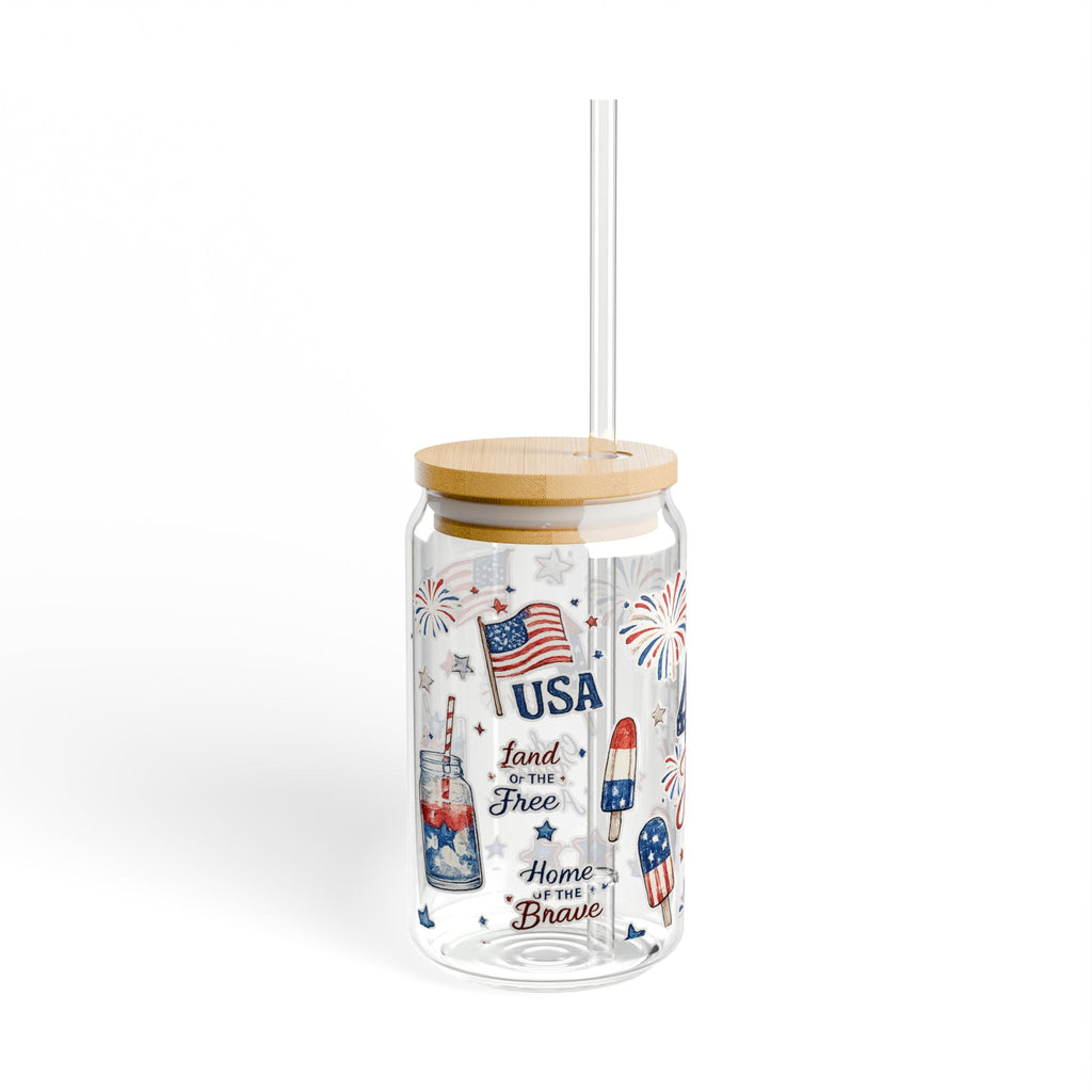 4th of July Sipper Glass – 16oz Patriotic USA Fireworks Tumbler with Straw