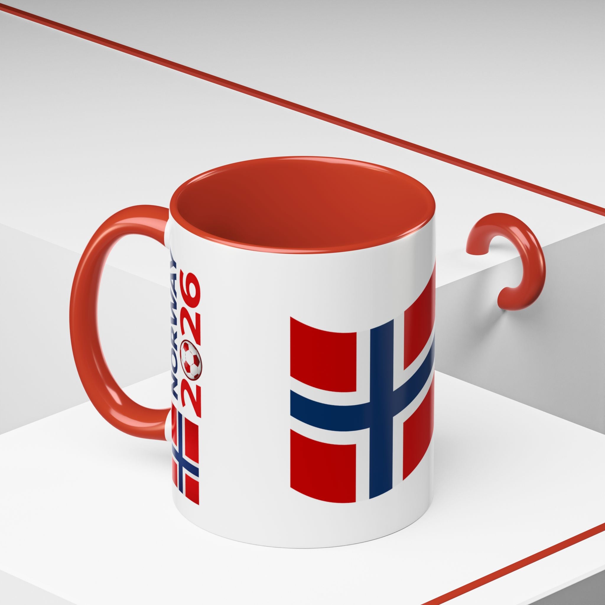 Norway Flag Accent Coffee Mug – Norway 2026 Soccer Fan Ceramic Mug (11/15oz)