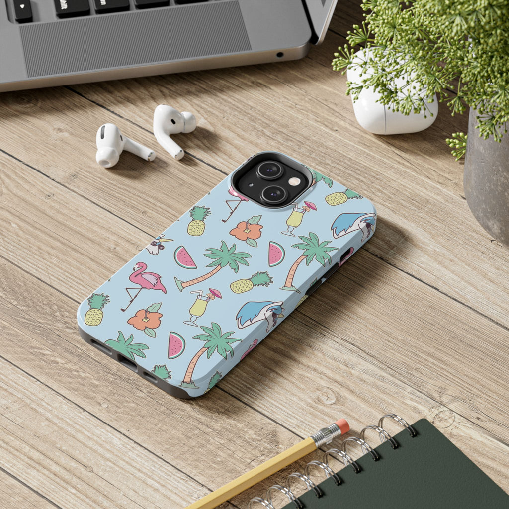 Tropical Summer Tough Phone Case — Pineapple, Flamingo & Palm Pattern