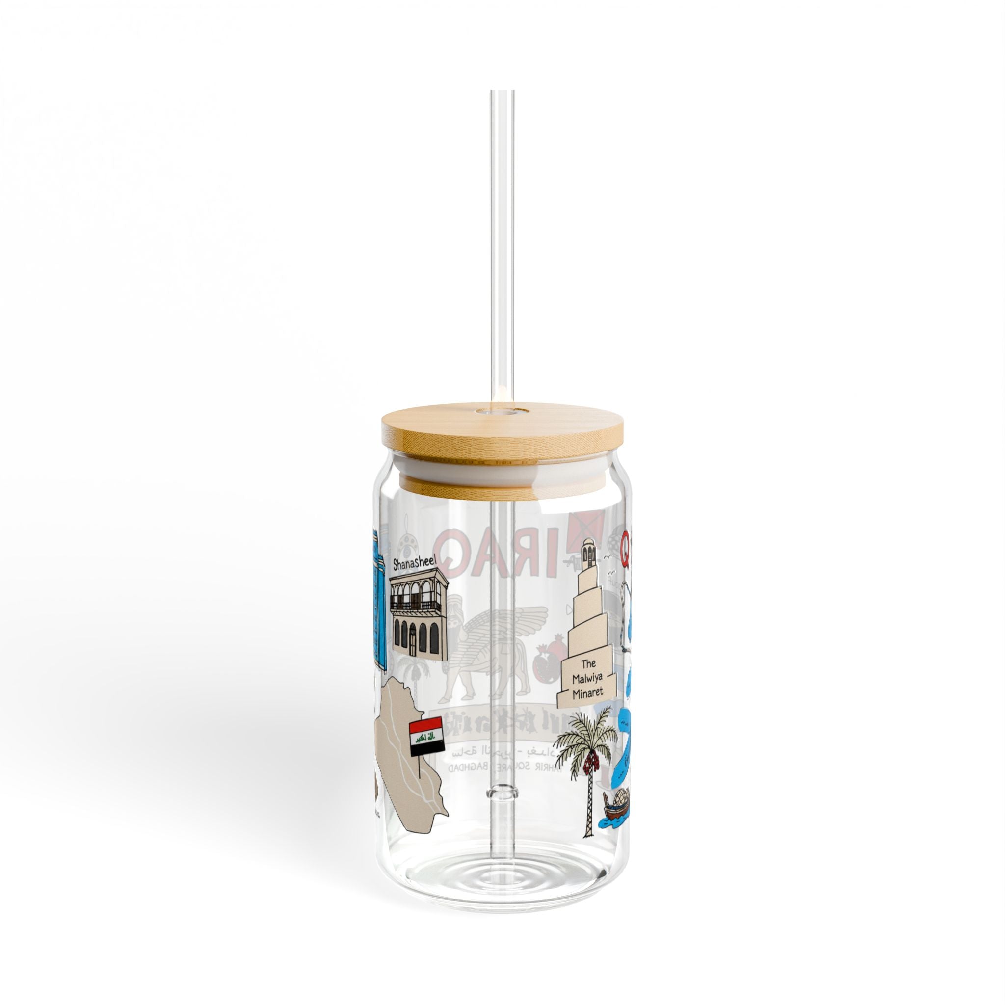 Iraq Travel Collage Sipper Glass — 16oz Souvenir Tumbler with Straw