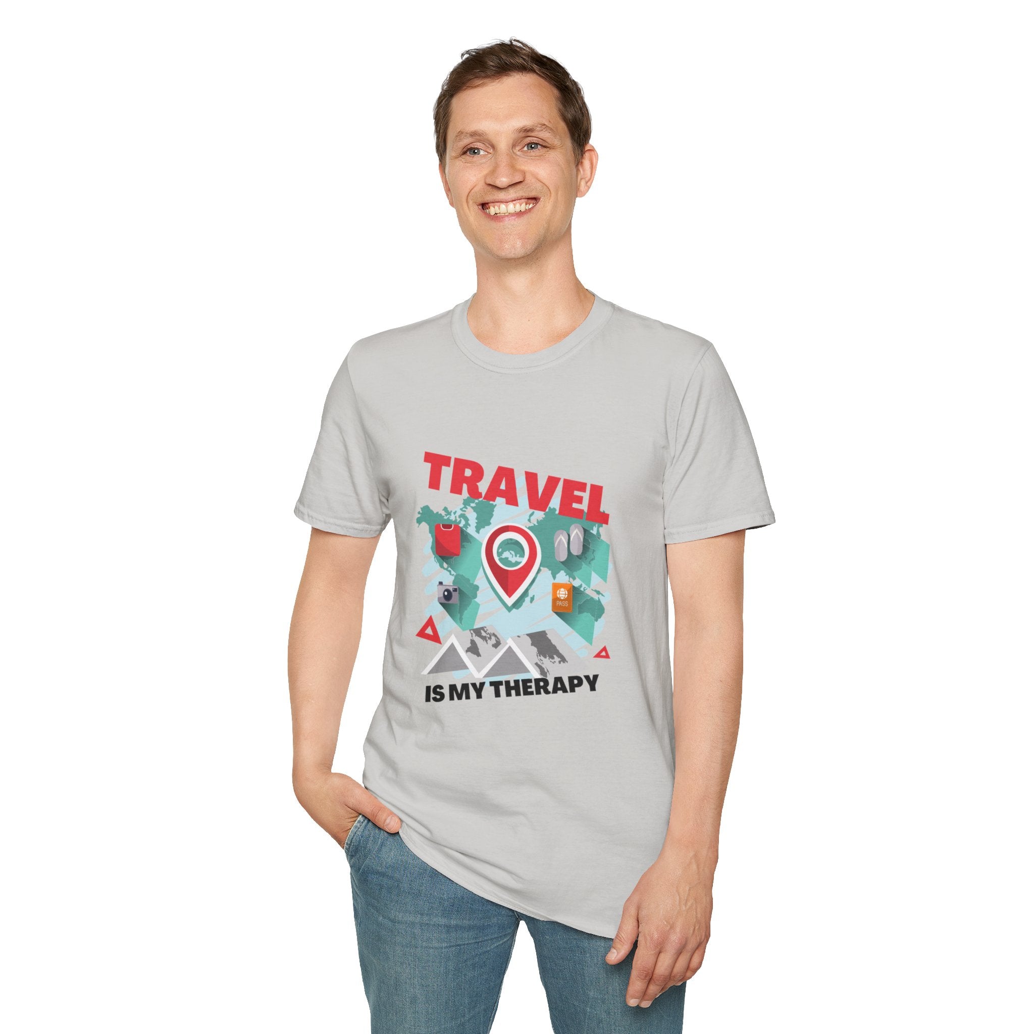 Travel Is My Therapy T-Shirt — Wanderlust Map Tee for Travelers & Adventure Lovers