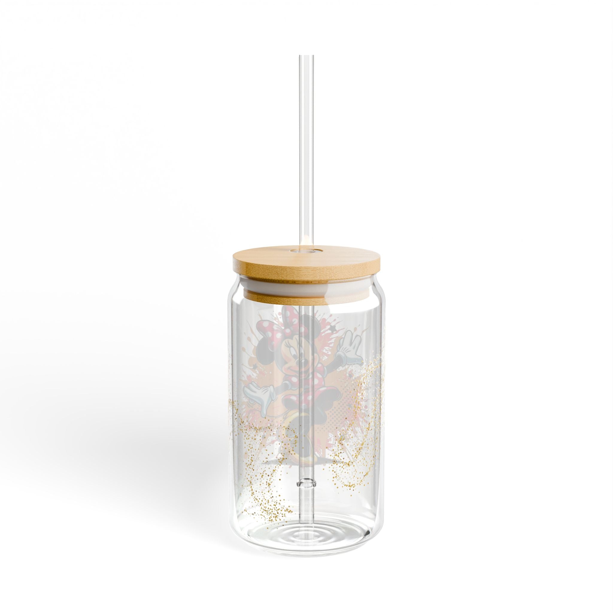 16oz Minnie Mouse Sipper Glass with Bamboo Lid & Straw – Cute Kids Drink Cup