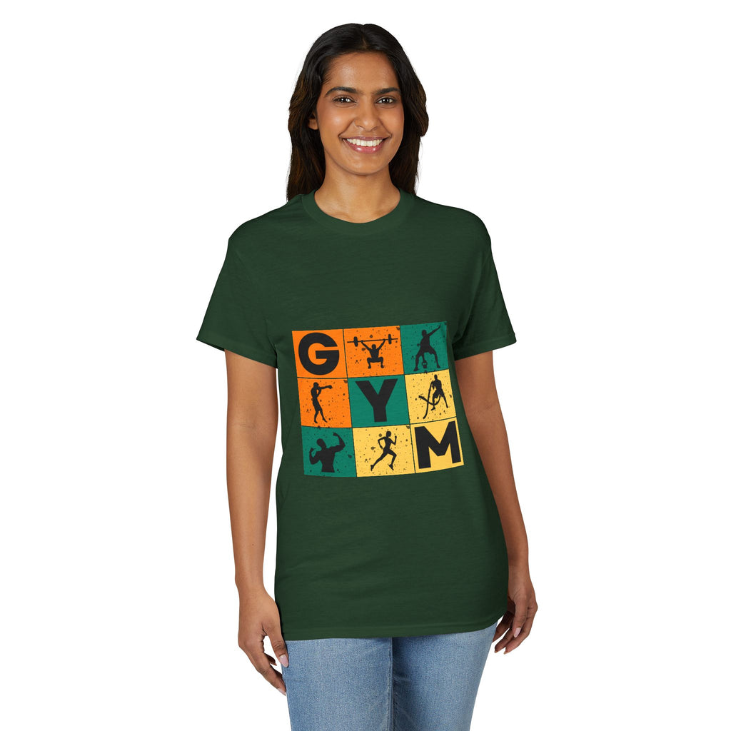 Gym Blocks Graphic T-Shirt — Retro Fitness Silhouette Tee