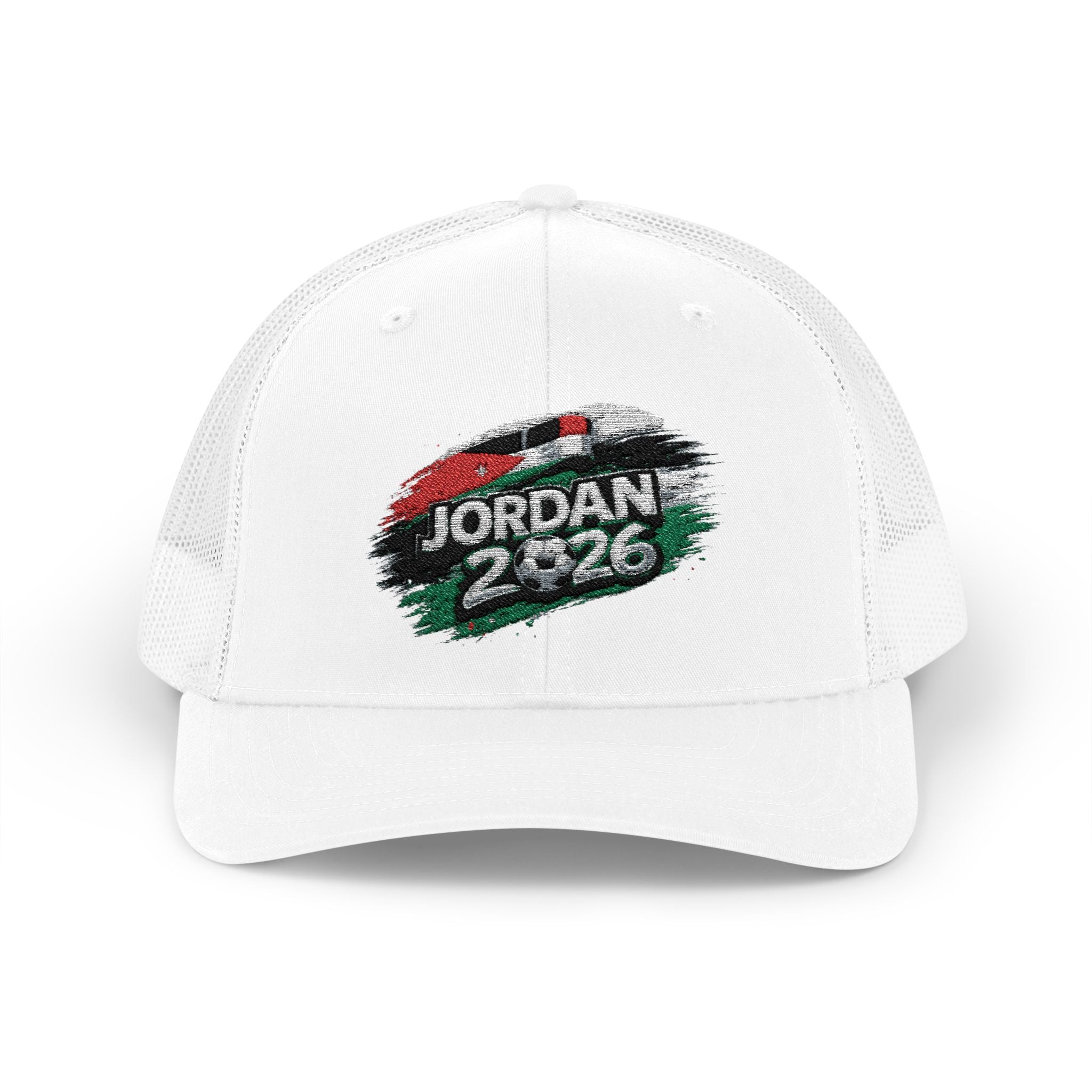 Jordan 2‑26 Trucker Cap — Patriotic Red, Black & Green Scribble Patch Snapback