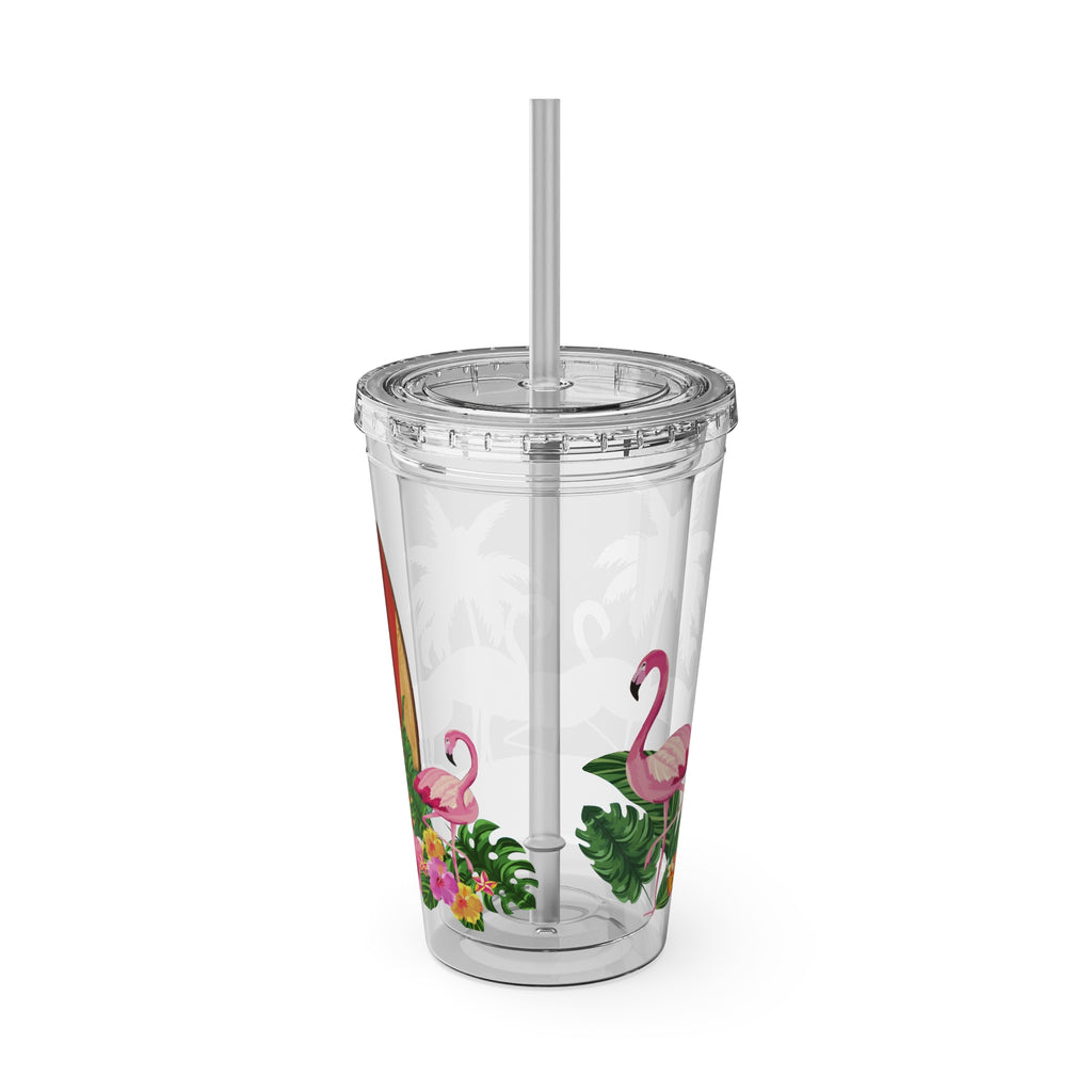Flamingo Palm Tumbler — 16oz Sunsplash Straw Cup
