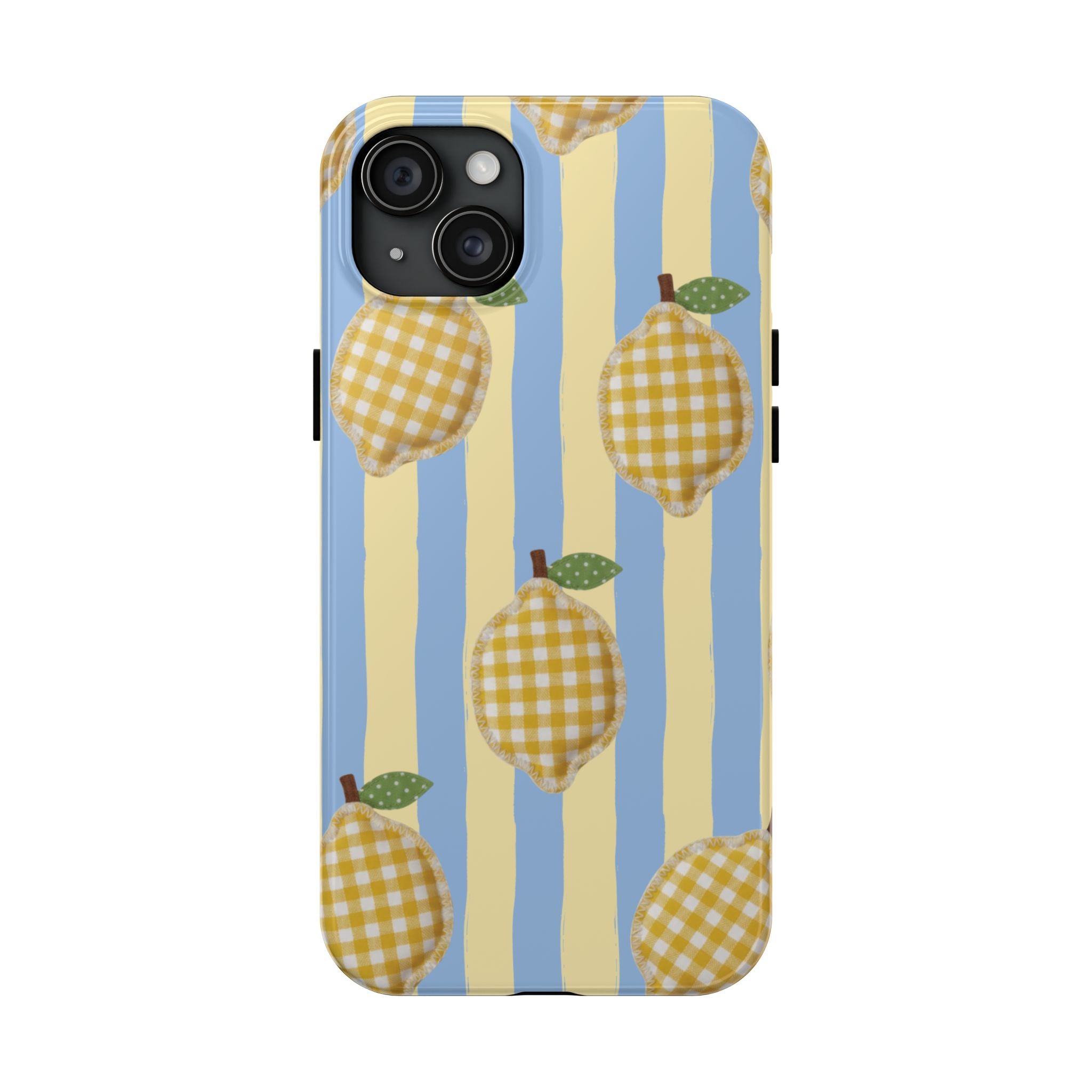 Tough Phone Case — Blue & Yellow Gingham Lemon Design