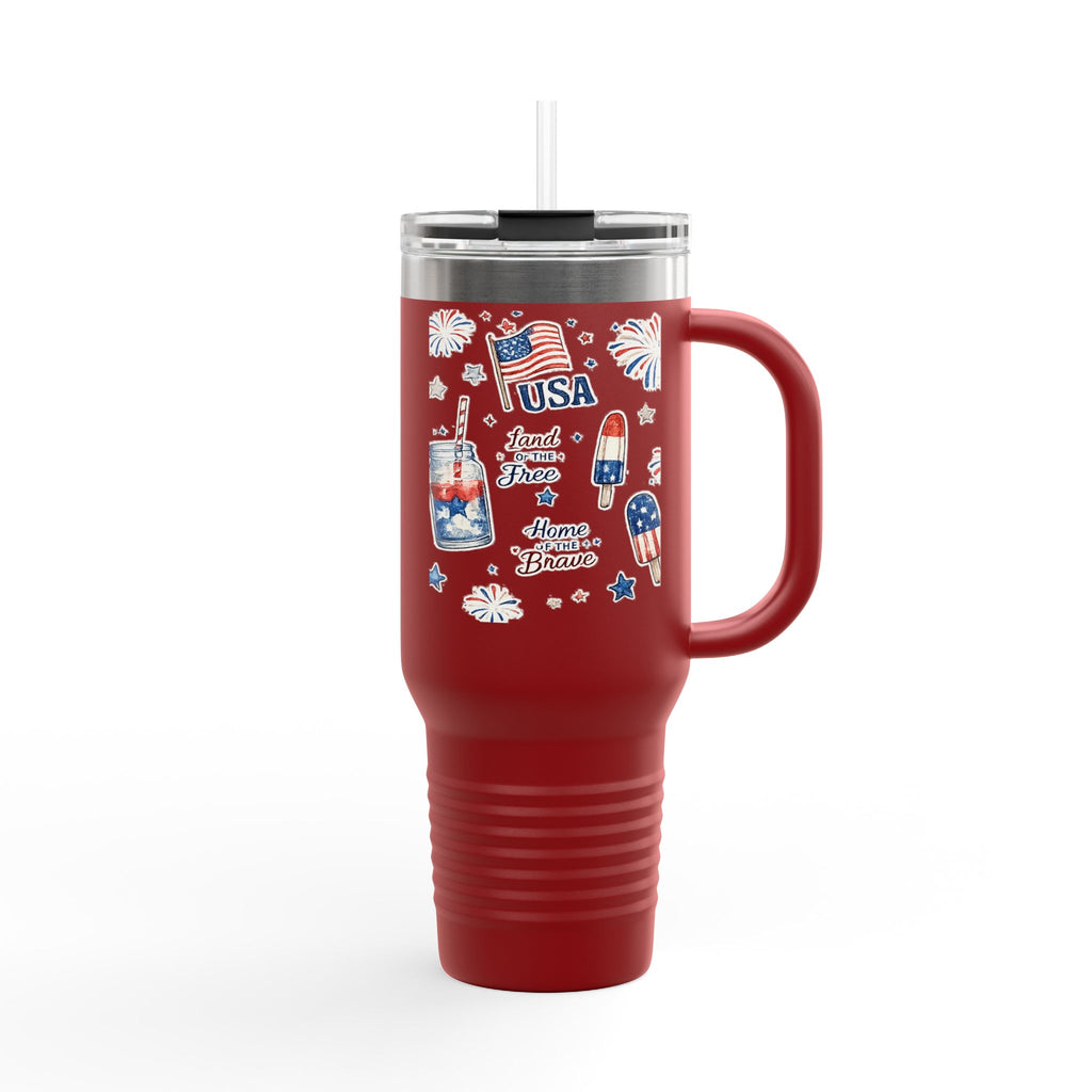 40oz Insulated Travel Mug — Patriotic USA Fourth of July Design (Land of the Free, Home of the Brave)