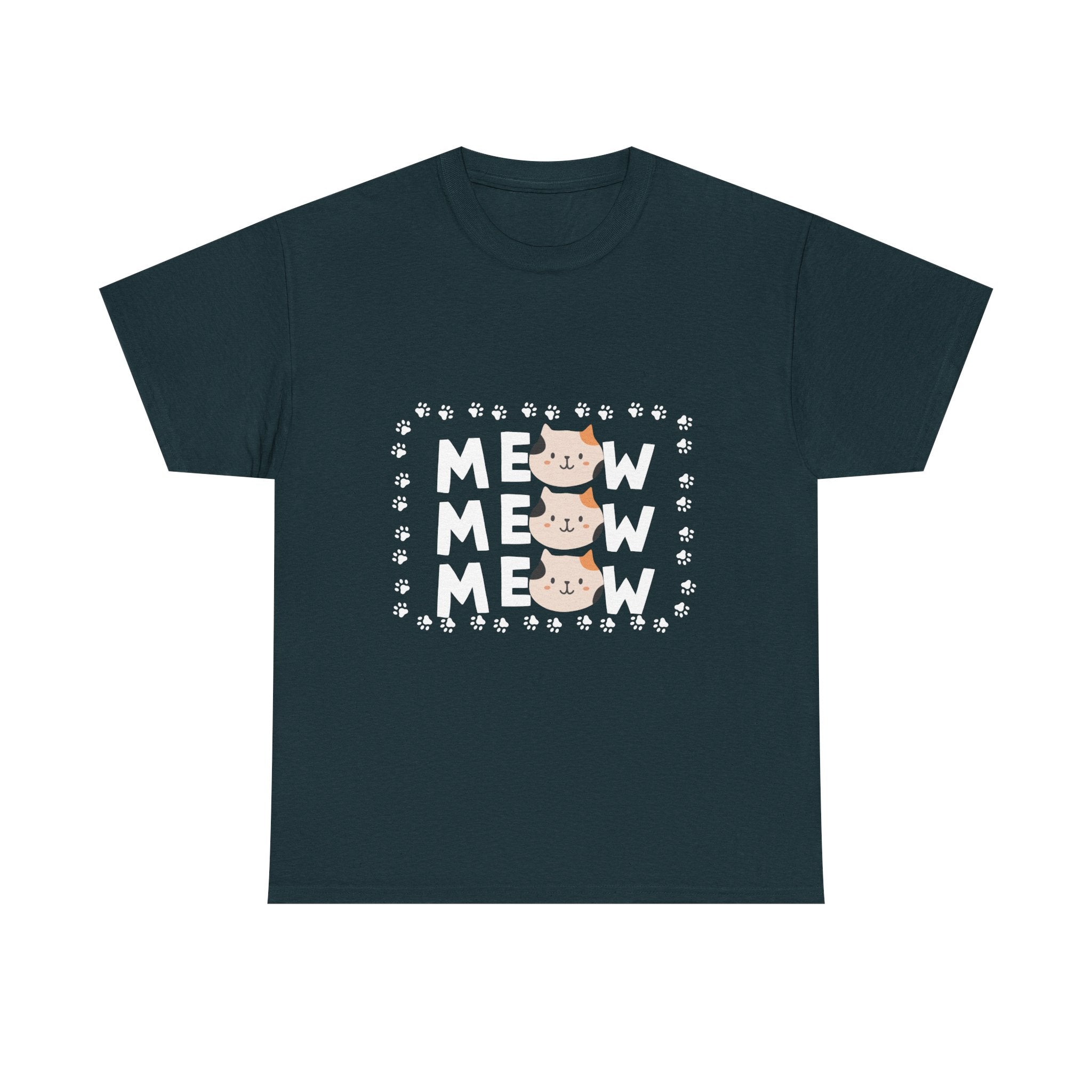 Meow Cat Graphic Tee — Cute Paw Print Kitty T-Shirt