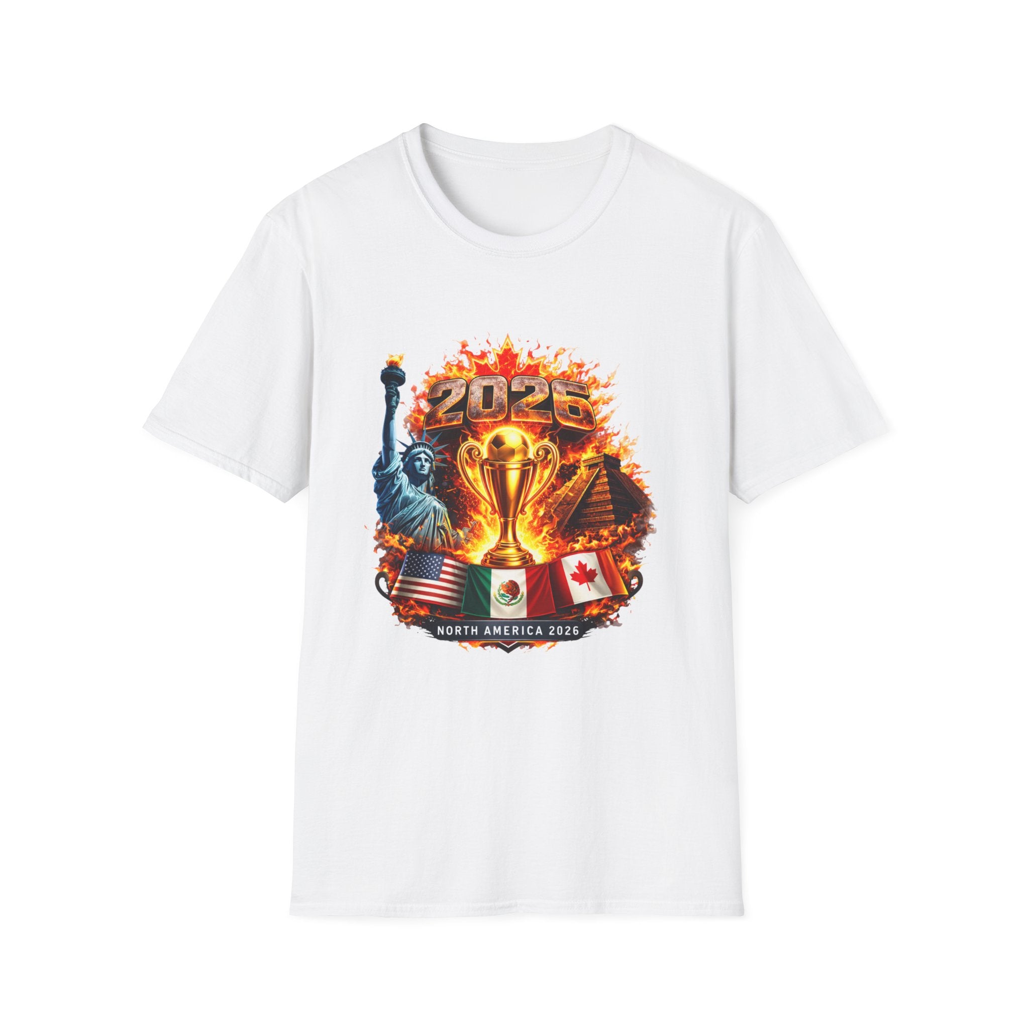 2026 North America Soccer Cup T-Shirt — Trophy, Statue of Liberty & Flags Graphic