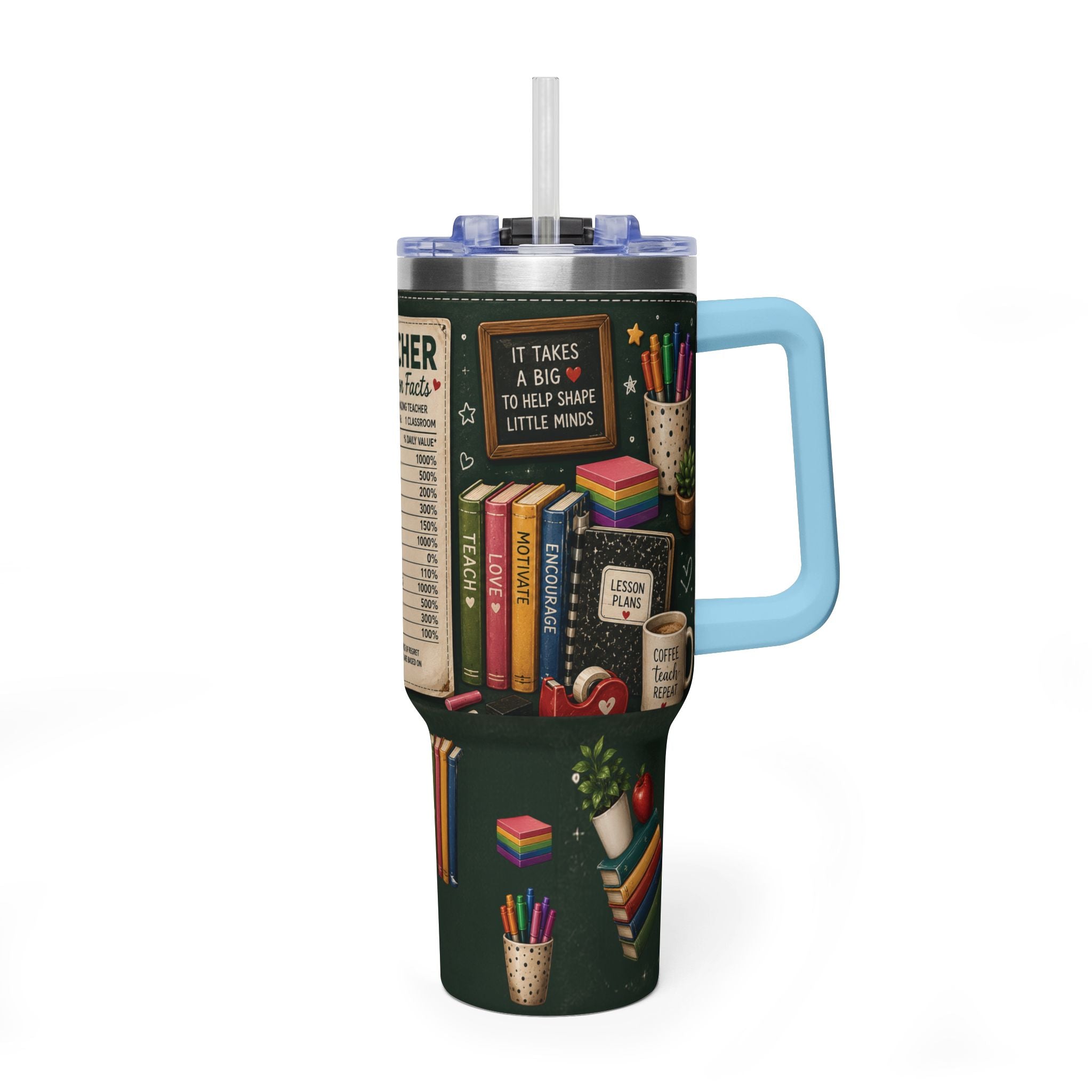 Teacher Nutrition Facts 40oz Vacuum Tumbler — Insulated Teacher Coffee Cup