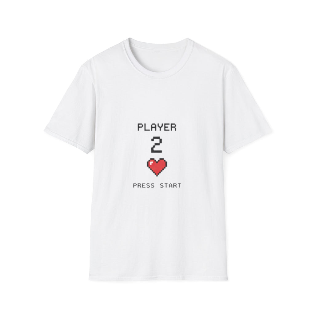 Player 2 T-Shirt — Cute Gaming 'Player 2' Tee with Heart (Perfect for Partners & Expecting Parents)