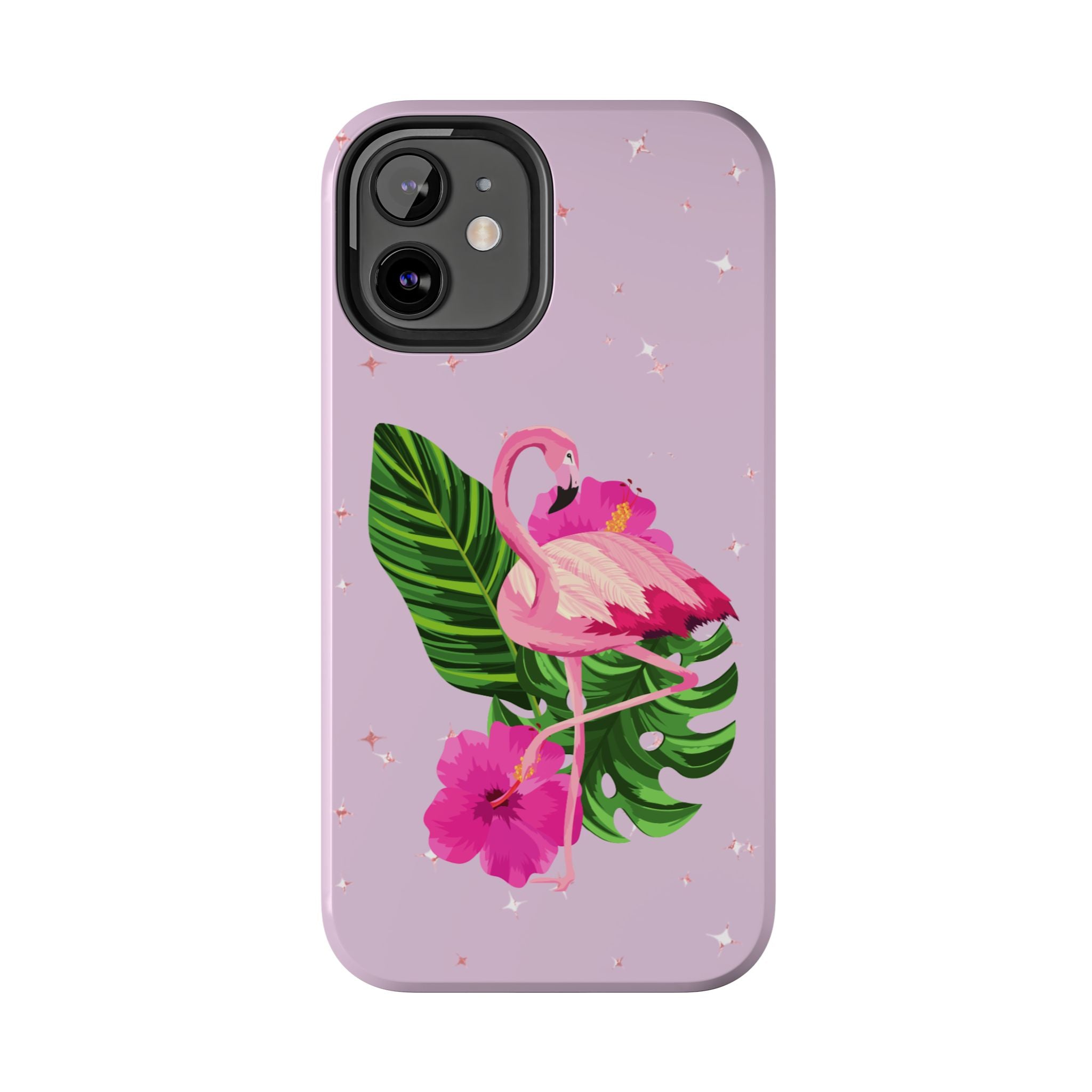 Flamingo Tropical Tough Phone Case — Pink Hibiscus & Palm Leaves