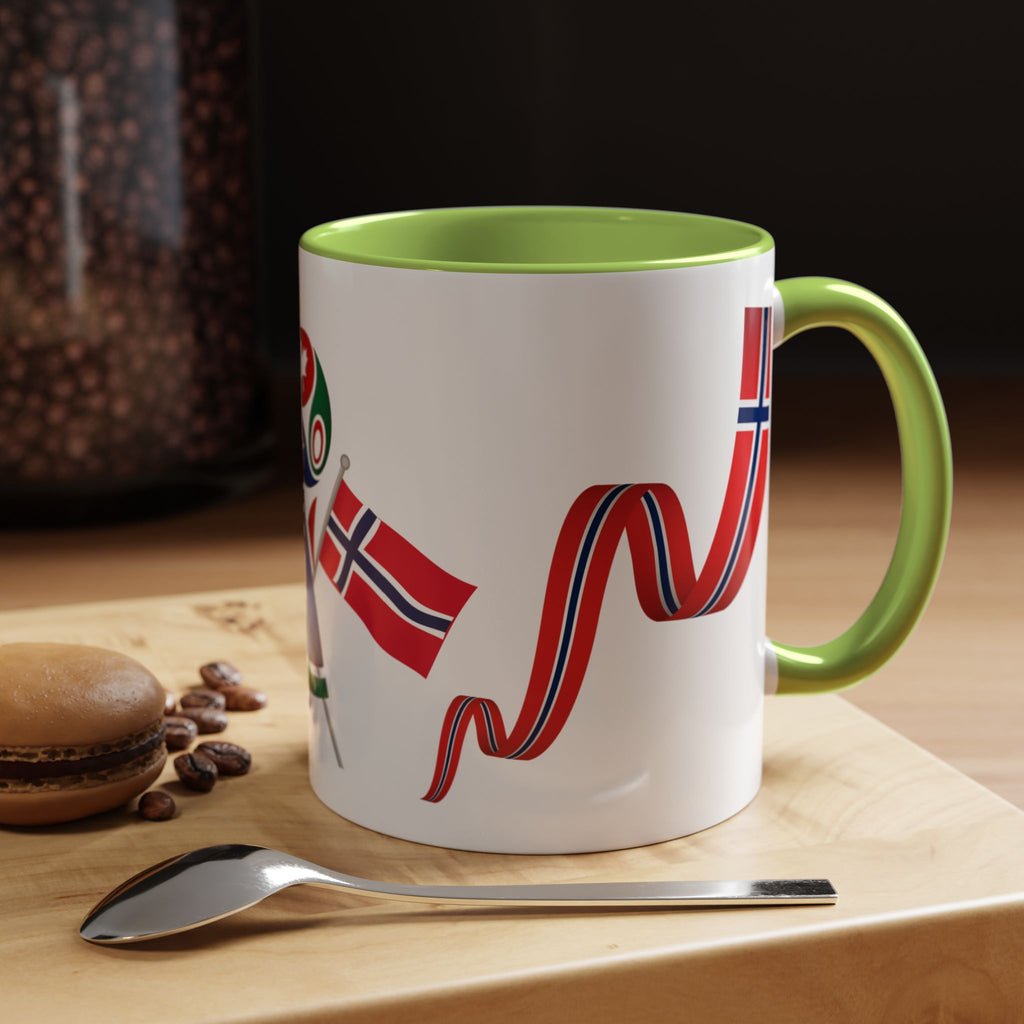 Norway Pride Coffee Mug — Norwegian Flag Ribbon & Cup Emblem Accent Mug