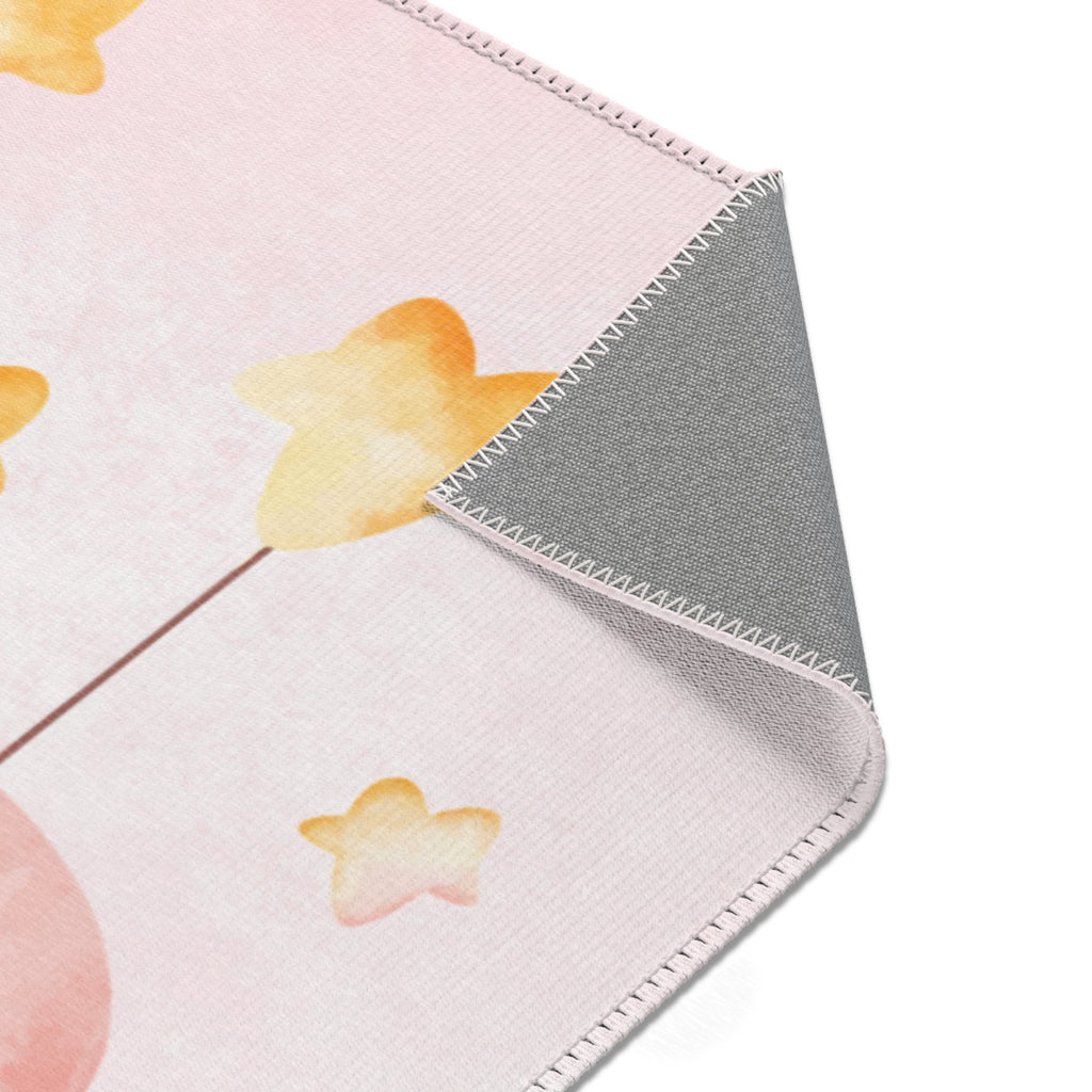 Baby Pink Nursery Area Rug — Sleeping Baby on Cloud with Stars & Rainbow