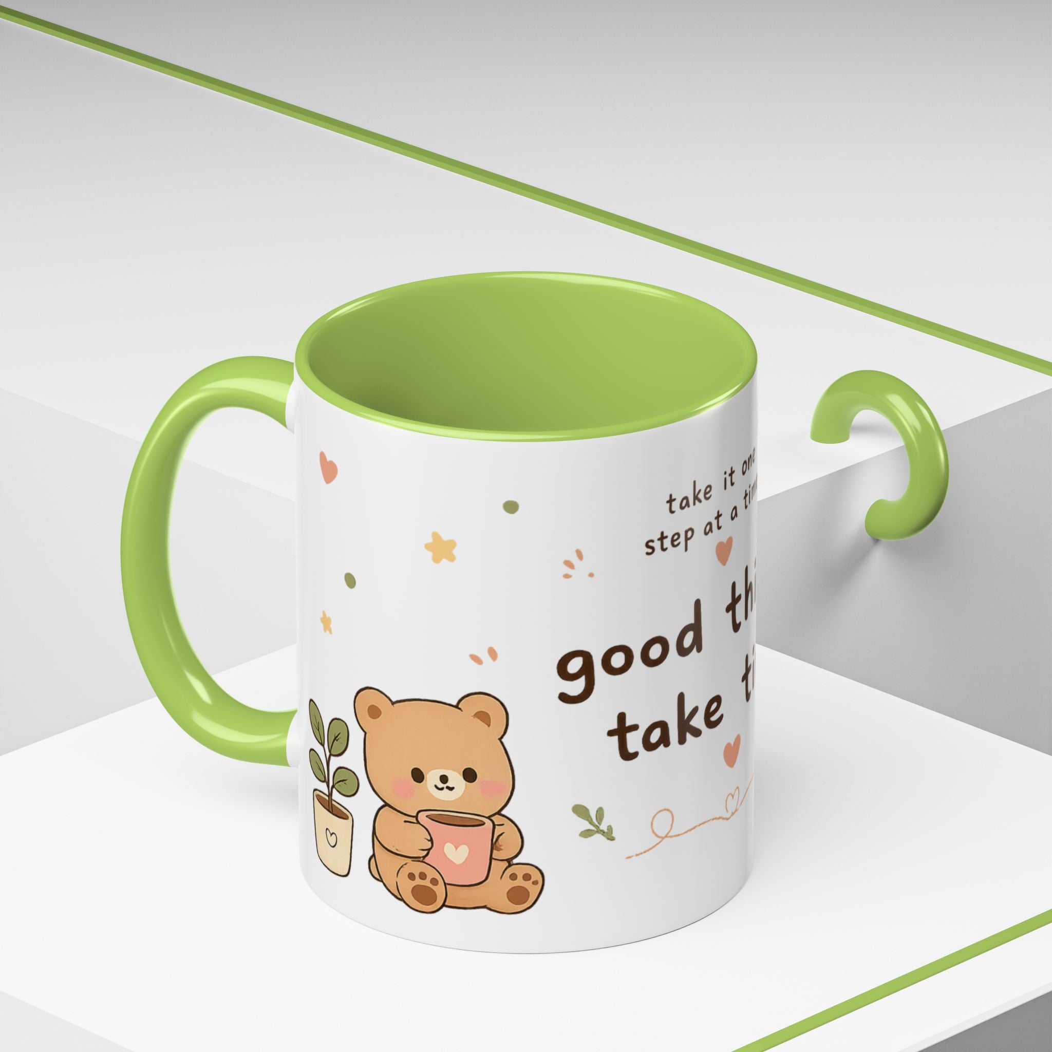 Inspirational Accent Coffee Mug — "Good Things Take Time" Motivational Ceramic Mug