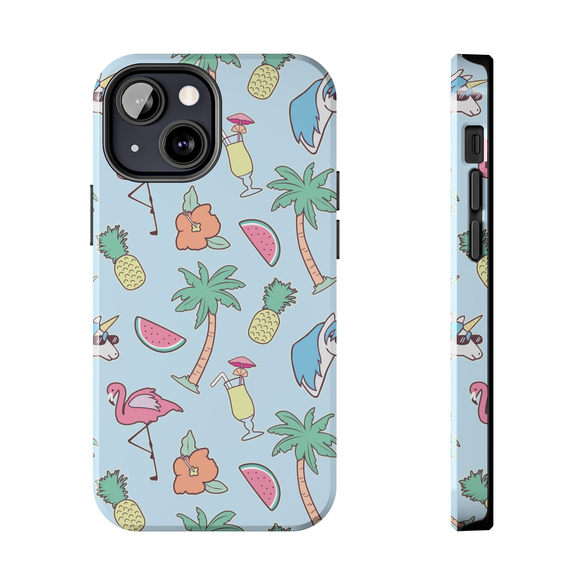 Tropical Summer Tough Phone Case — Pineapple, Flamingo & Palm Pattern