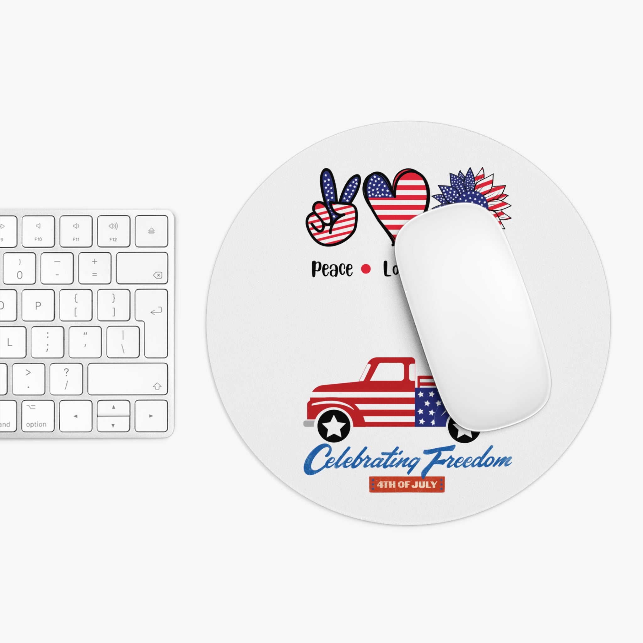 4th of July Patriotic Mouse Pad — "Peace • Love • America" Celebrating Freedom