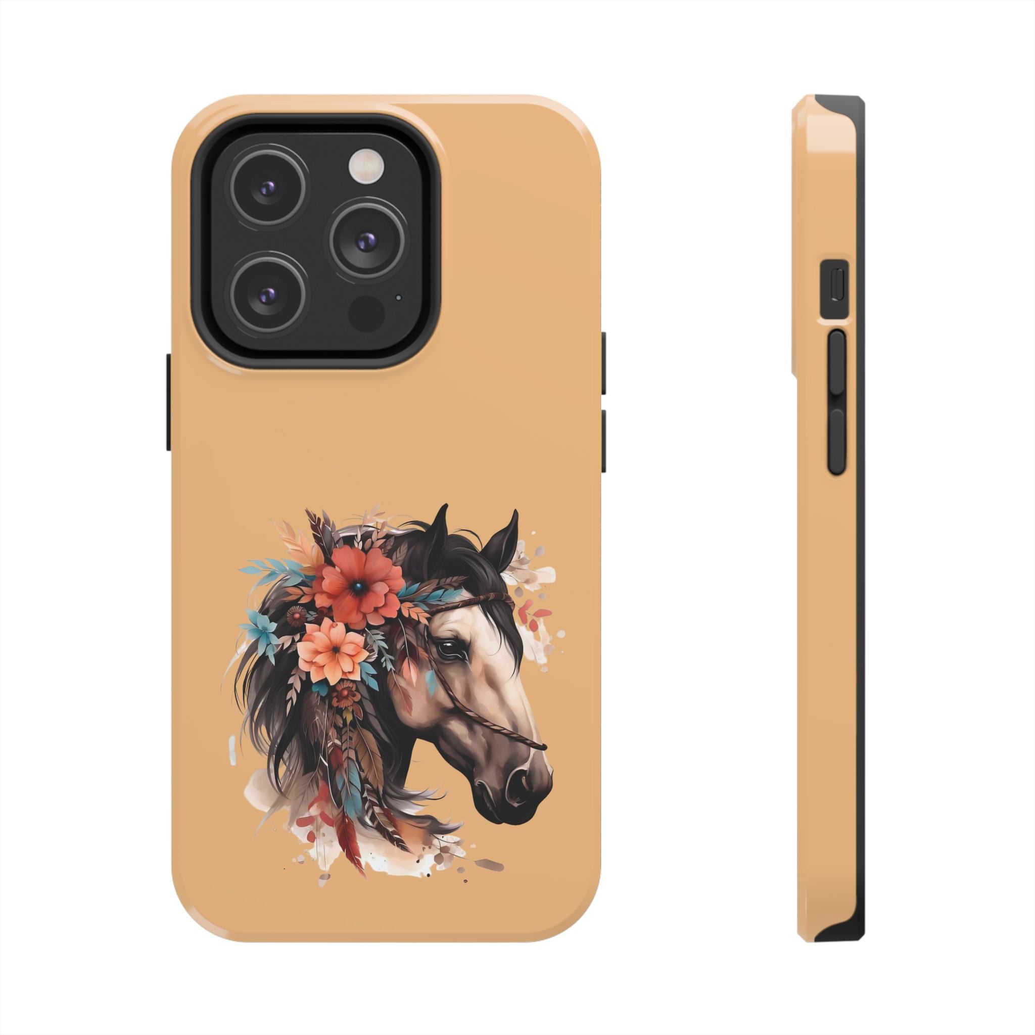 Horse Floral Tough Phone Case — Protective iPhone Cover with Boho Horse Head Design