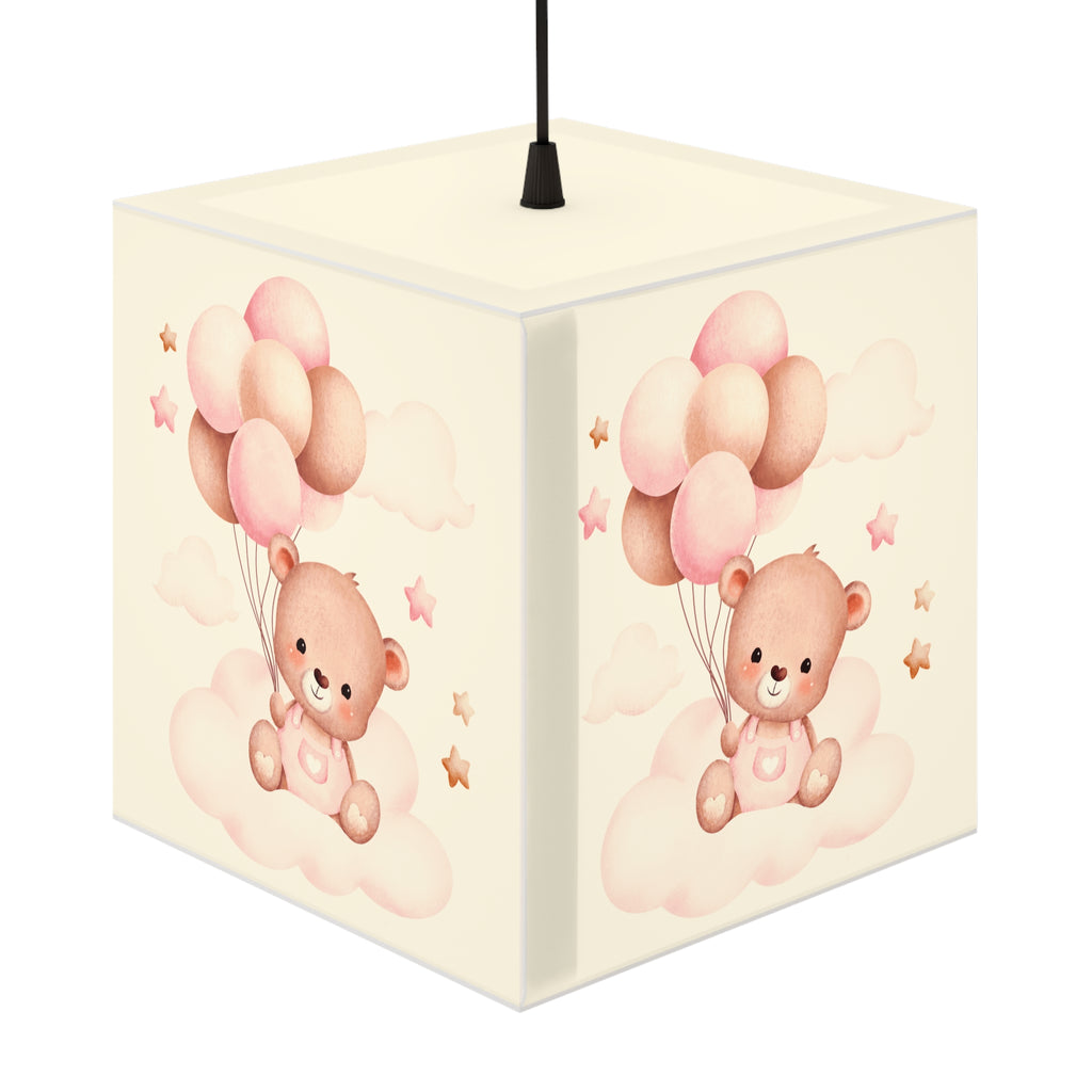 Teddy Bear Balloon Cube Lamp — Pink Nursery Light