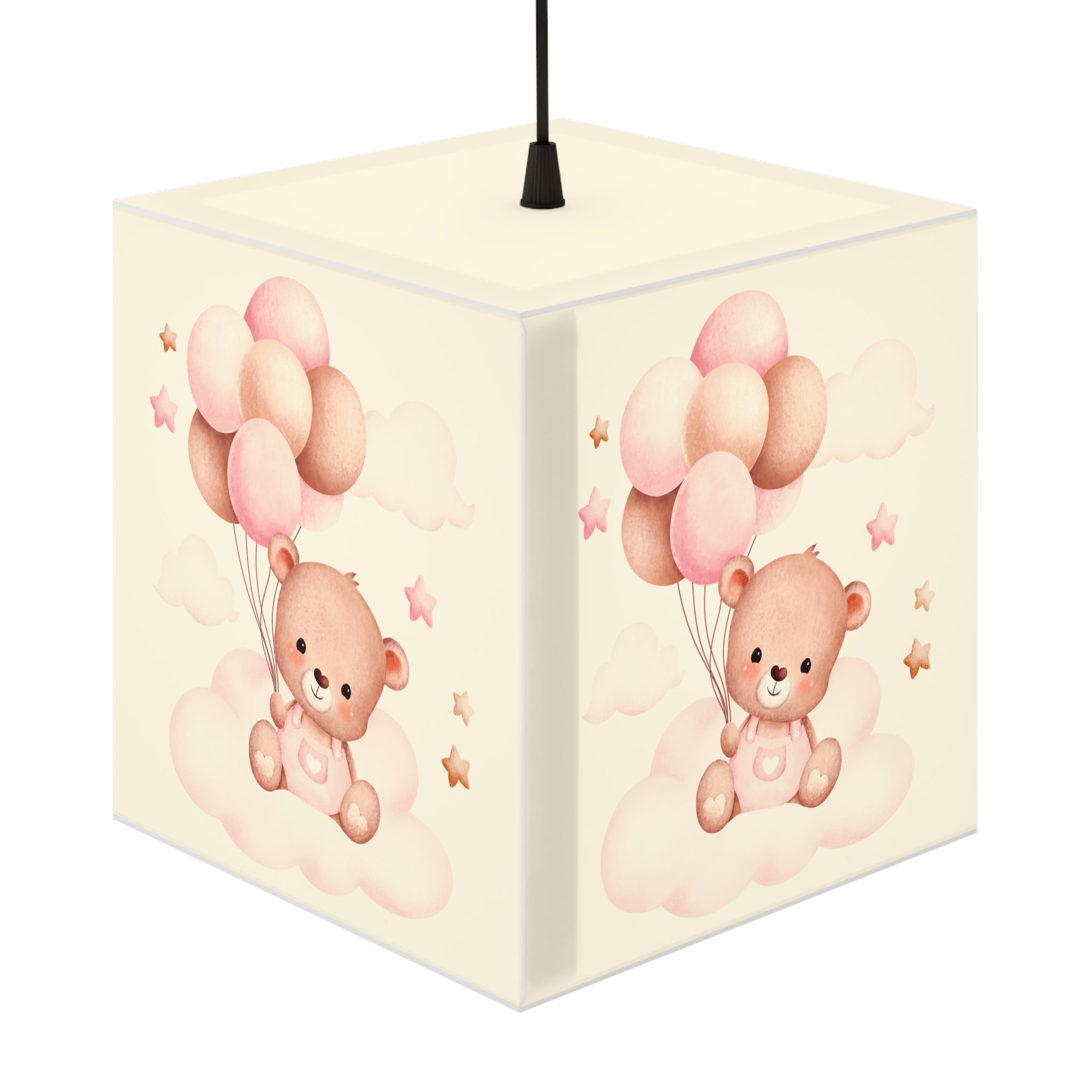 Teddy Bear Balloon Cube Lamp — Pink Nursery Light