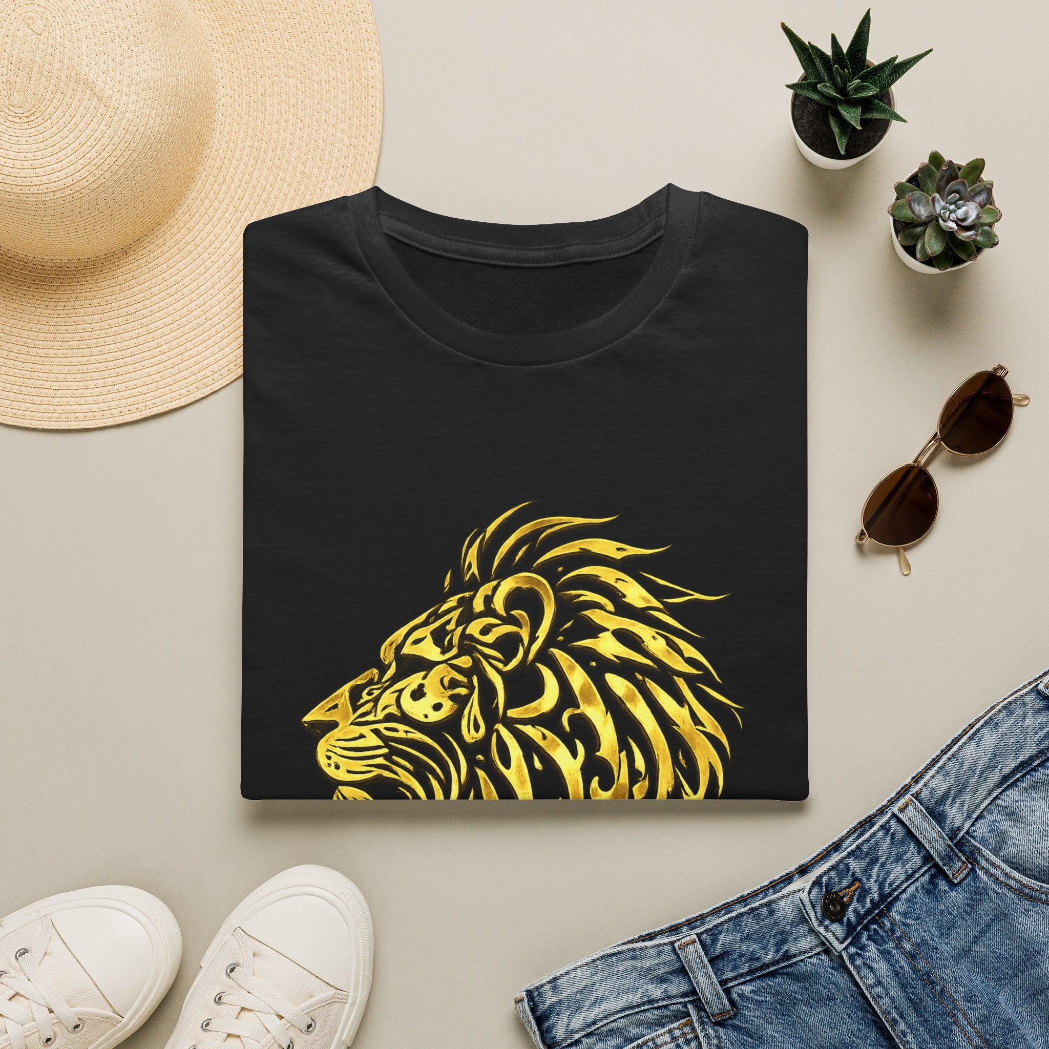 Lion Head Graphic T-Shirt — Yellow Stylized Pride Tee