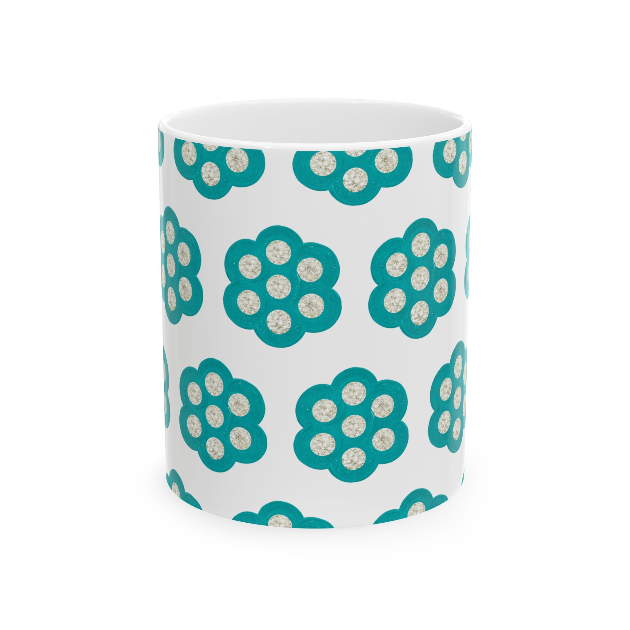Teal Floral Pattern Ceramic Mug (11oz, 15oz)